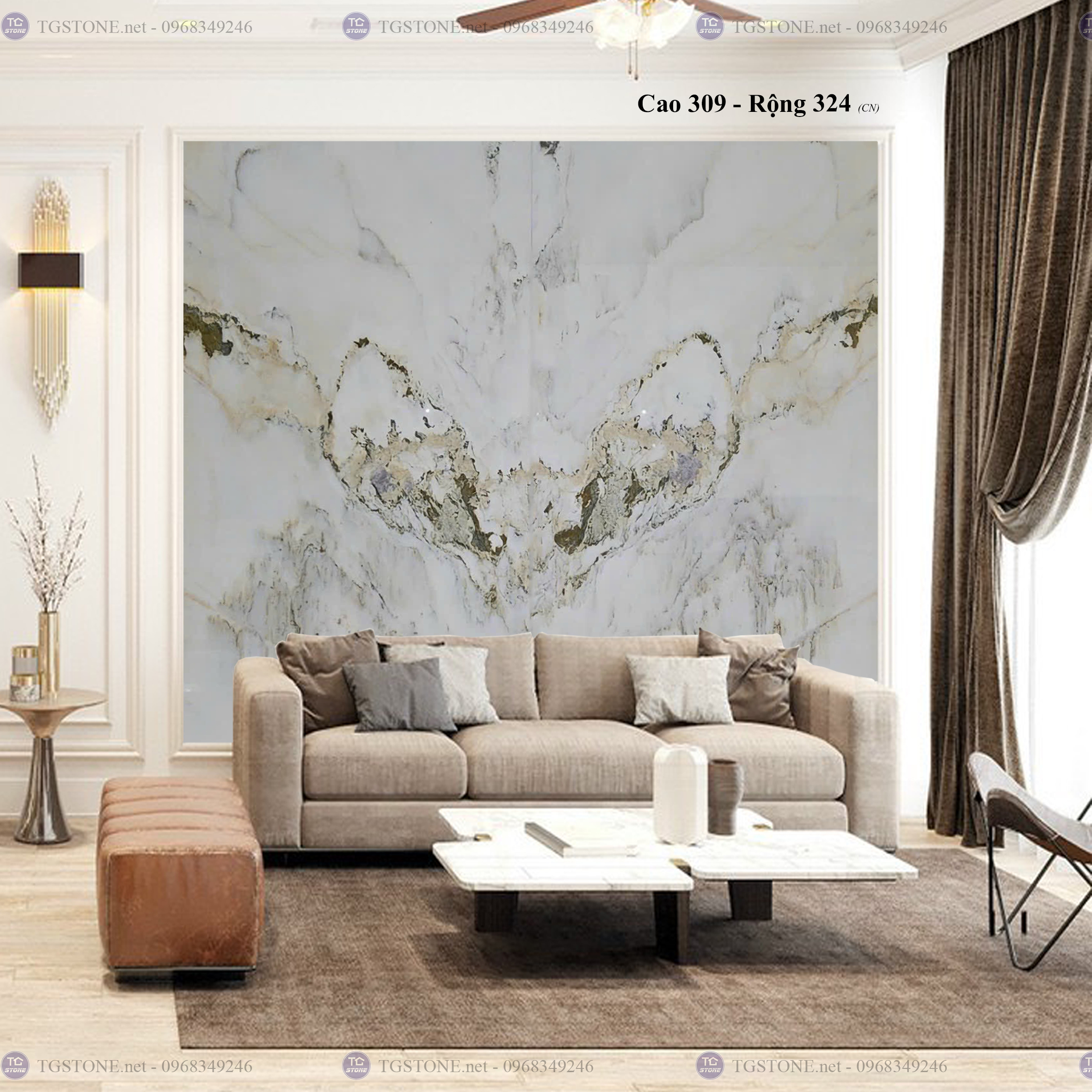 Tranh Đá Đối Xứng Tự Nhiên Xuyên Sáng Onyx 123