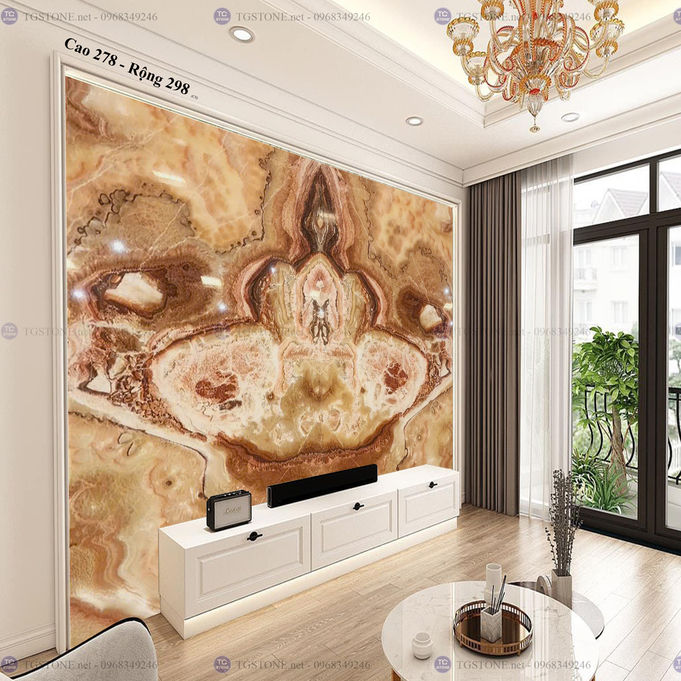 Tranh Đá Đối Xứng Tự Nhiên Xuyên Sáng Onyx 144
