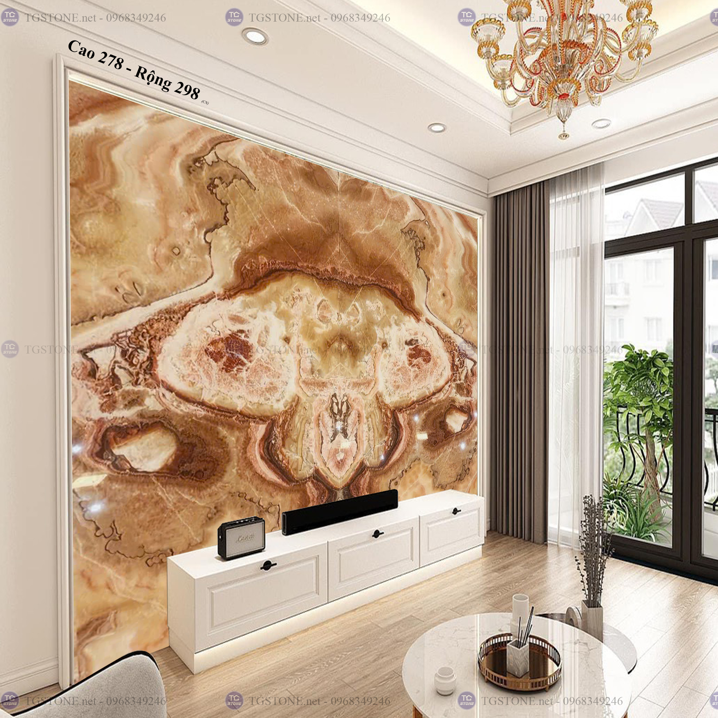 Tranh Đá Đối Xứng Tự Nhiên Xuyên Sáng Onyx 145