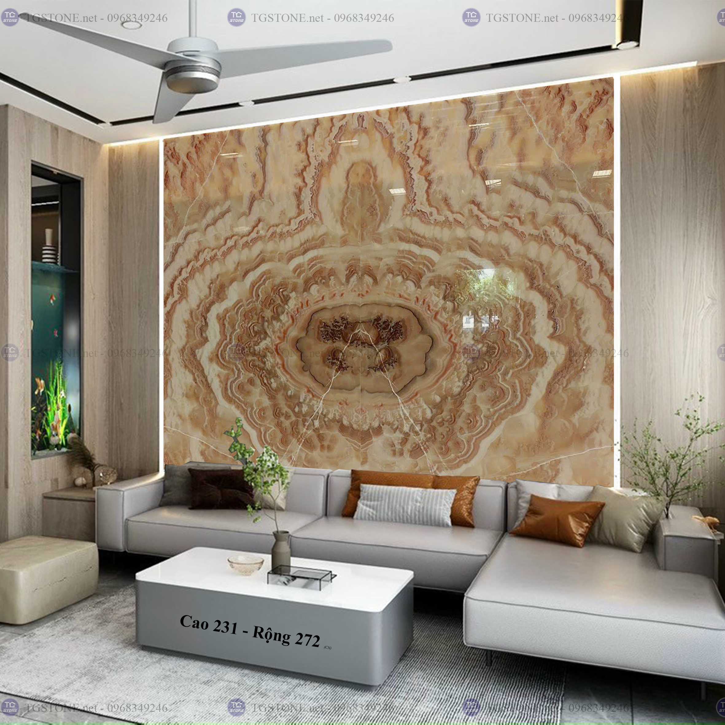 Tranh Đá Đối Xứng Tự Nhiên Xuyên Sáng Onyx 158