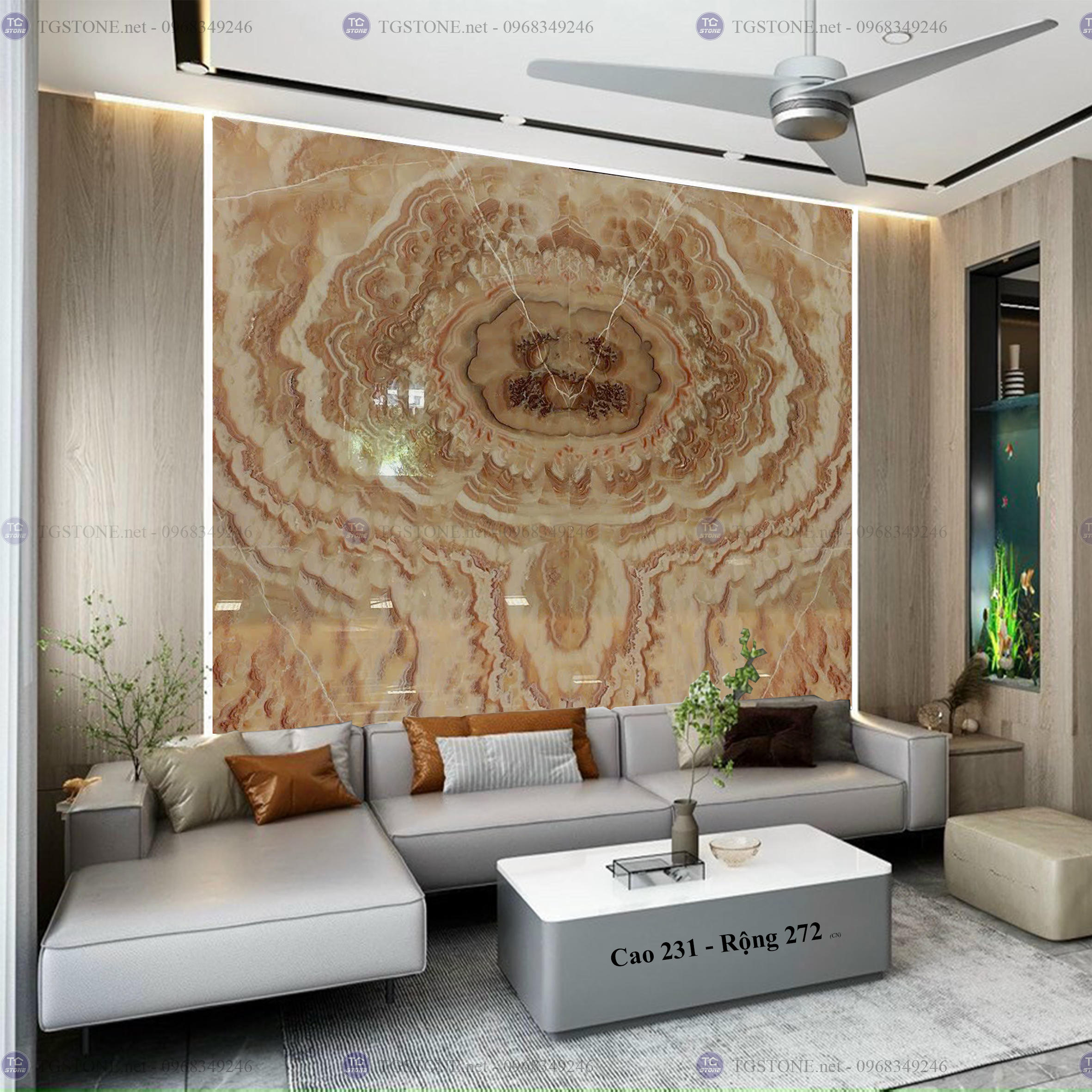 Tranh Đá Đối Xứng Tự Nhiên Xuyên Sáng Onyx 159