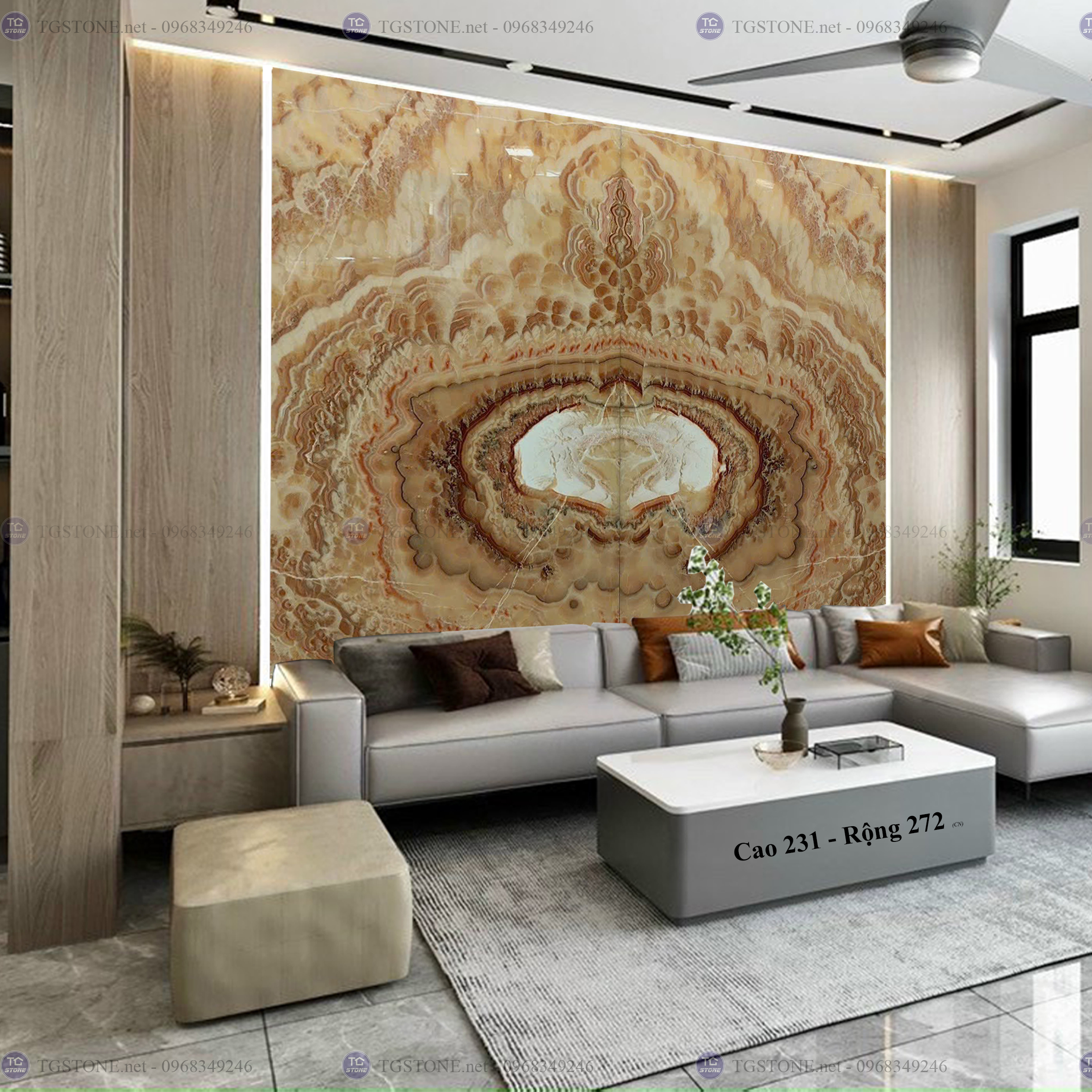 Tranh Đá Đối Xứng Tự Nhiên Xuyên Sáng Onyx 162