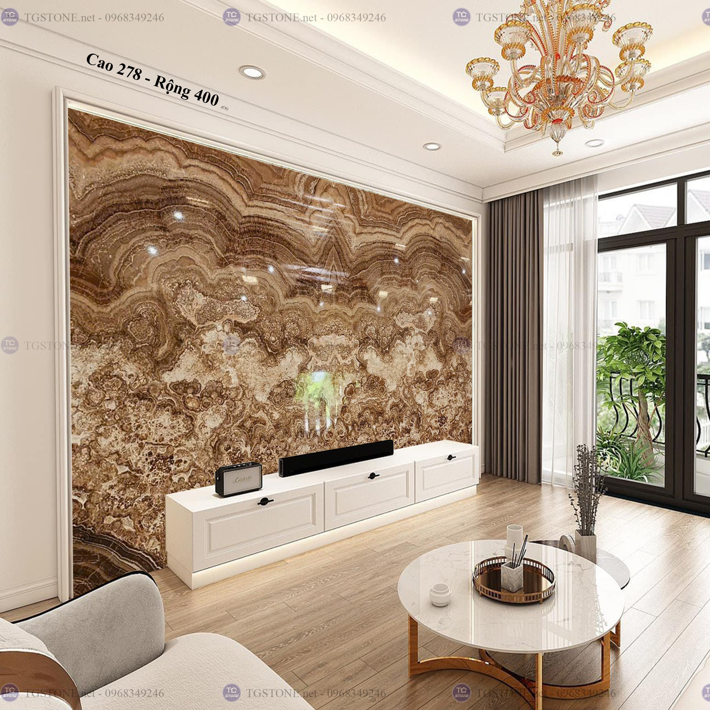 Tranh Đá Đối Xứng Tự Nhiên Xuyên Sáng Onyx 164