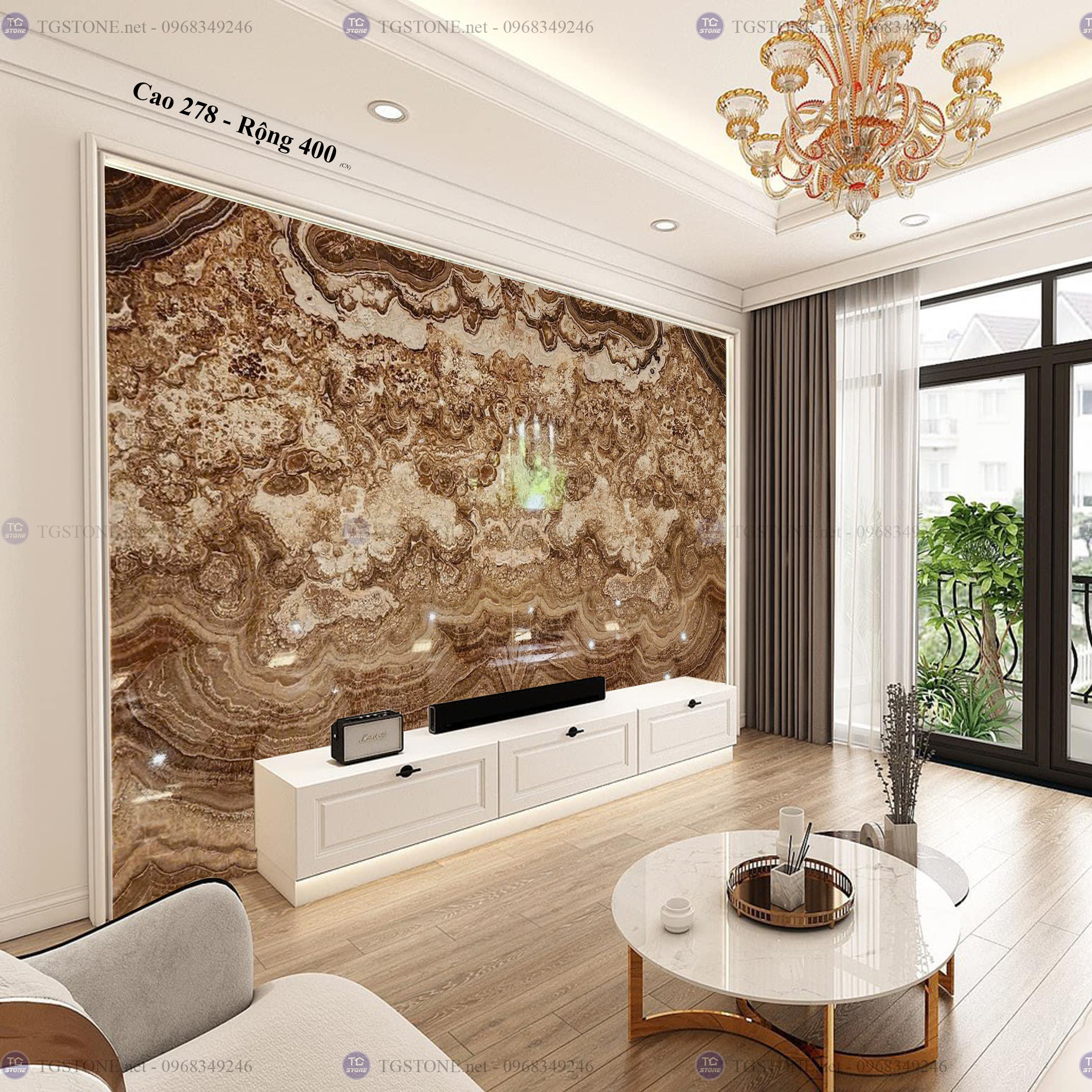Tranh Đá Đối Xứng Tự Nhiên Xuyên Sáng Onyx 165