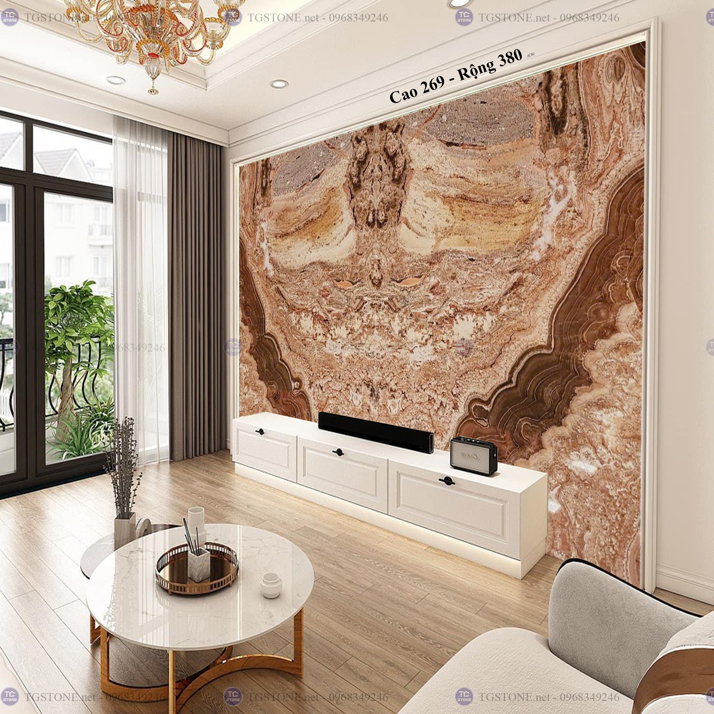 Tranh Đá Đối Xứng Tự Nhiên Xuyên Sáng Onyx 179
