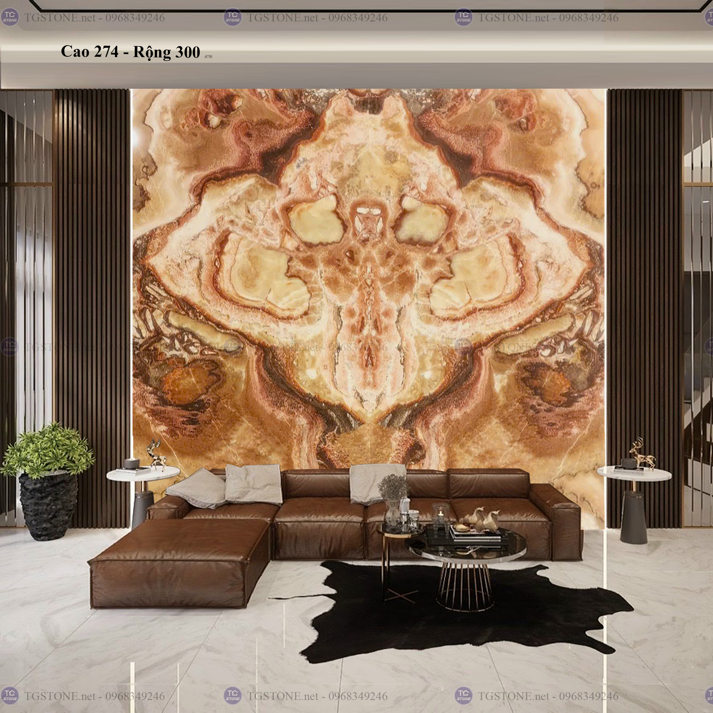 Tranh Đá Đối Xứng Tự Nhiên Xuyên Sáng Onyx 188