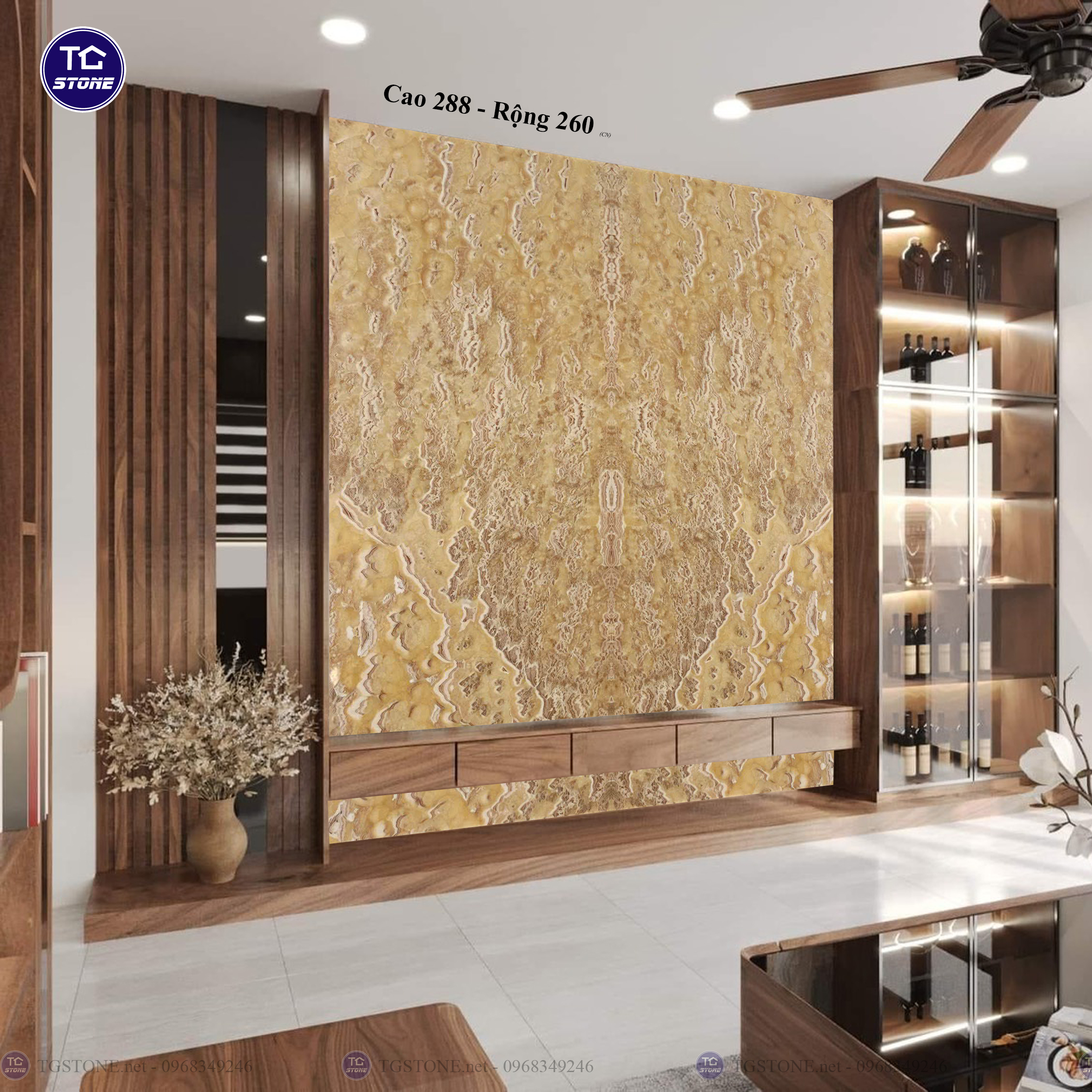 Tranh Đá Đối Xứng Tự Nhiên Xuyên Sáng Onyx 195
