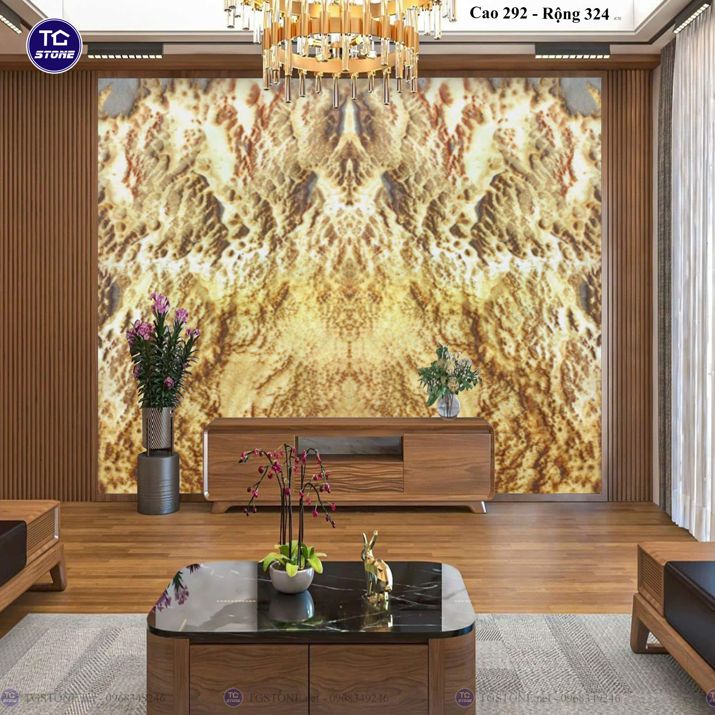 Tranh Đá Đối Xứng Tự Nhiên Xuyên Sáng Onyx 205