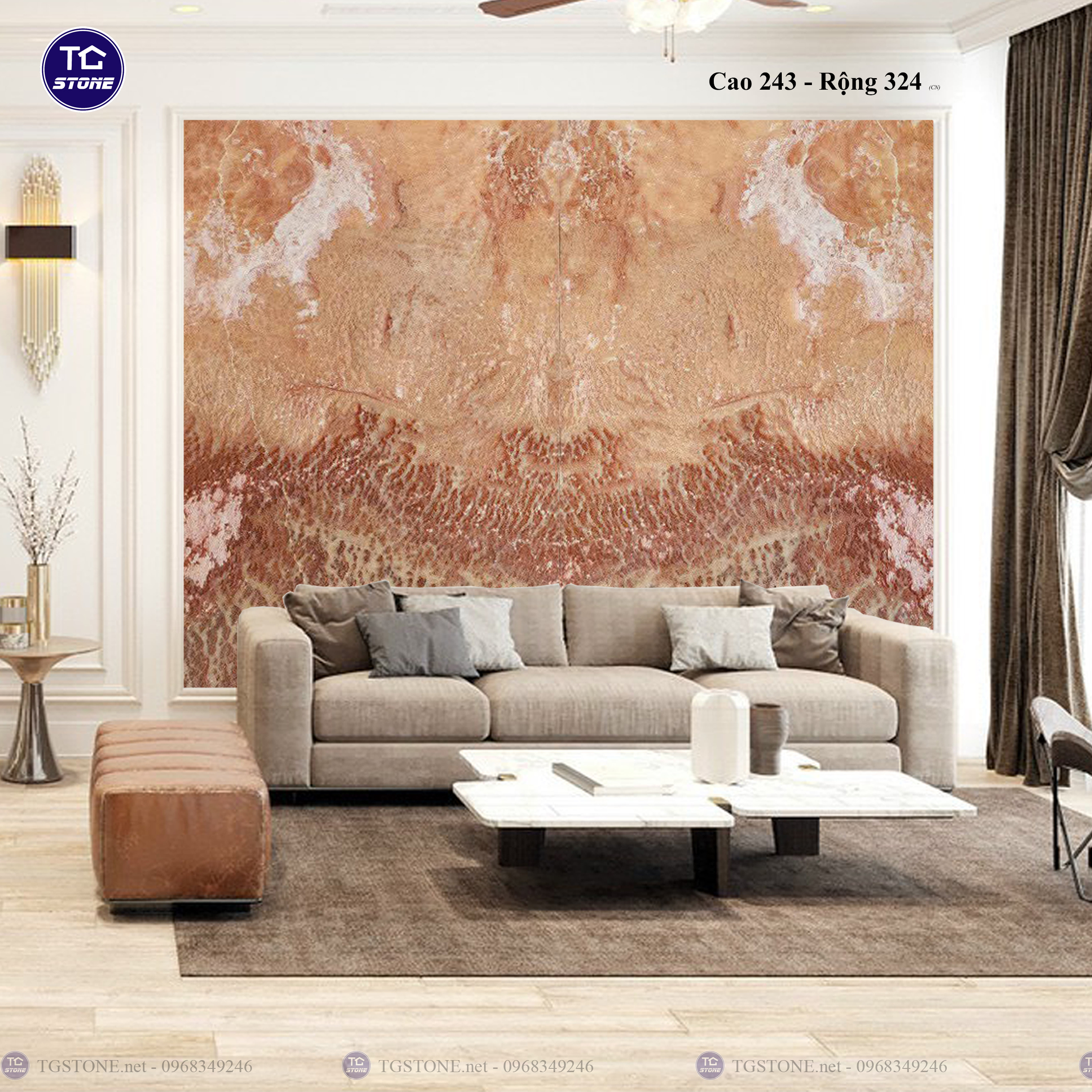 Tranh Đá Đối Xứng Tự Nhiên Xuyên Sáng Onyx 206