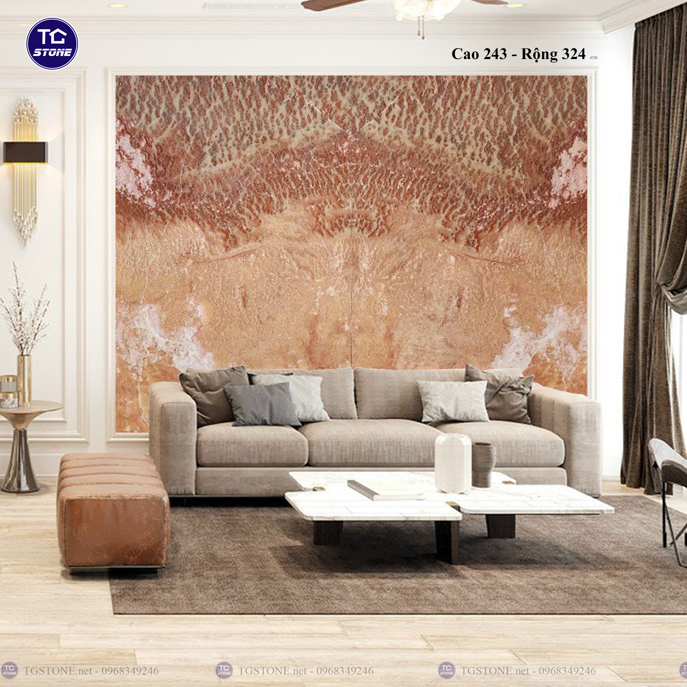 Tranh Đá Đối Xứng Tự Nhiên Xuyên Sáng Onyx 207