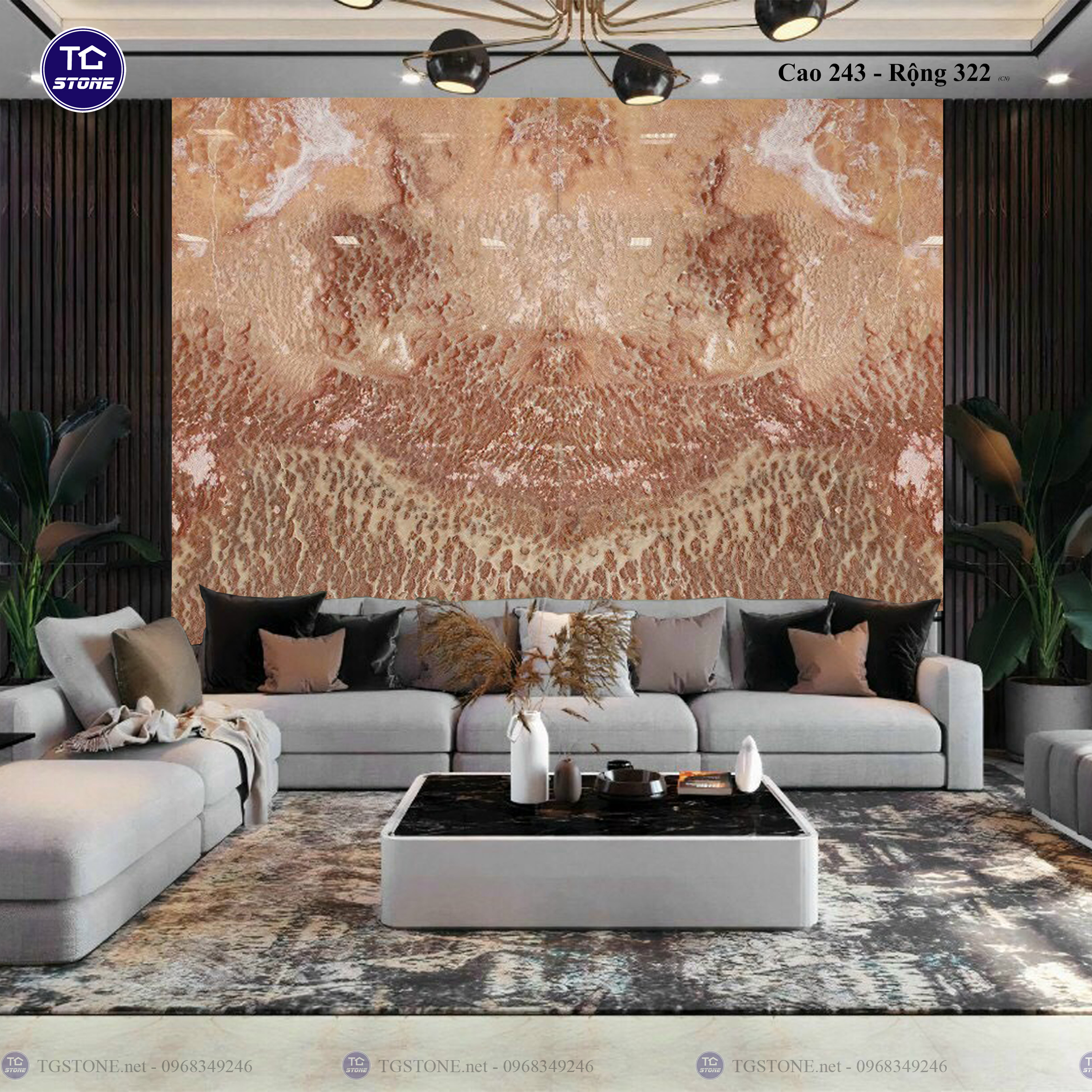 Tranh Đá Đối Xứng Tự Nhiên Xuyên Sáng Onyx 208
