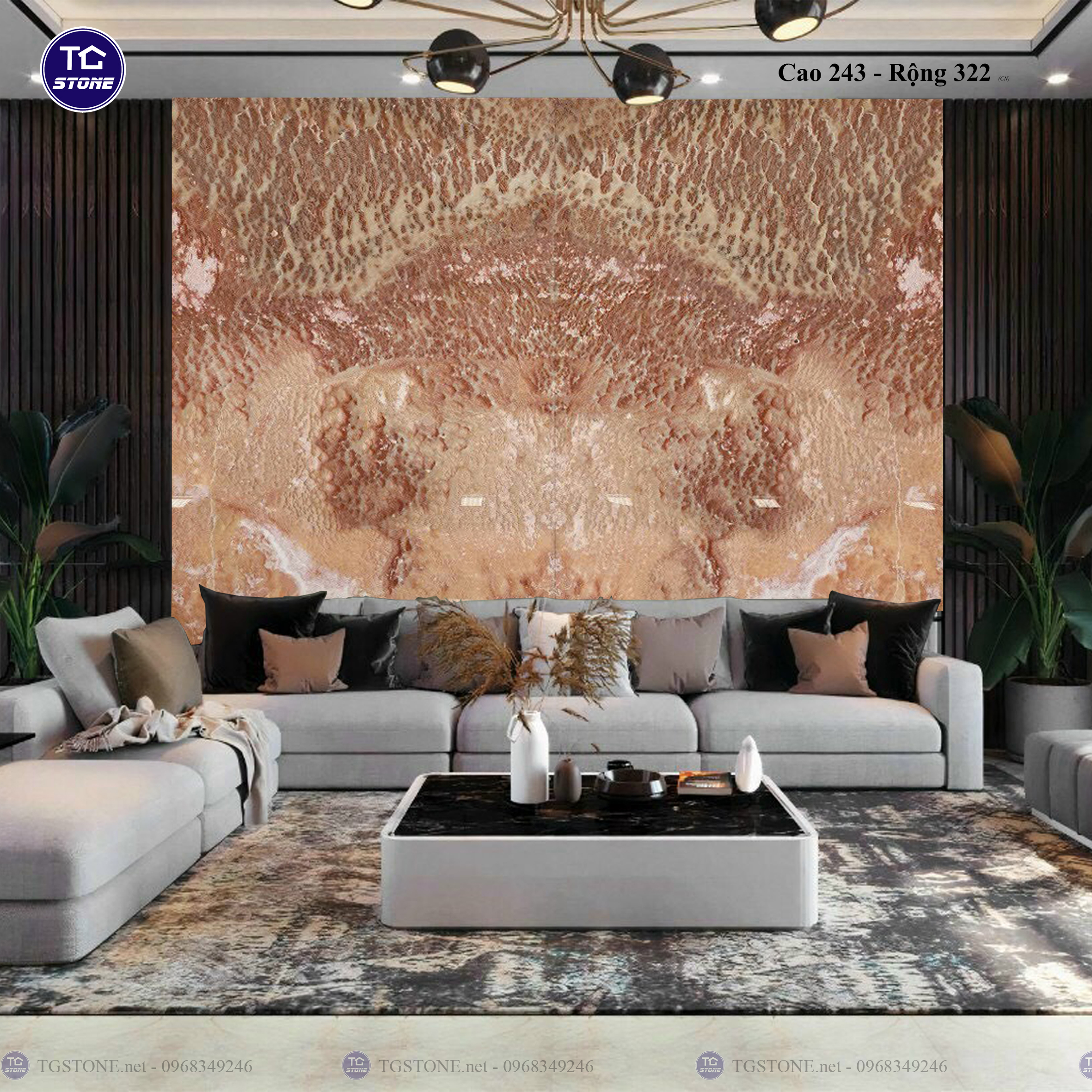 Tranh Đá Đối Xứng Tự Nhiên Xuyên Sáng Onyx 209