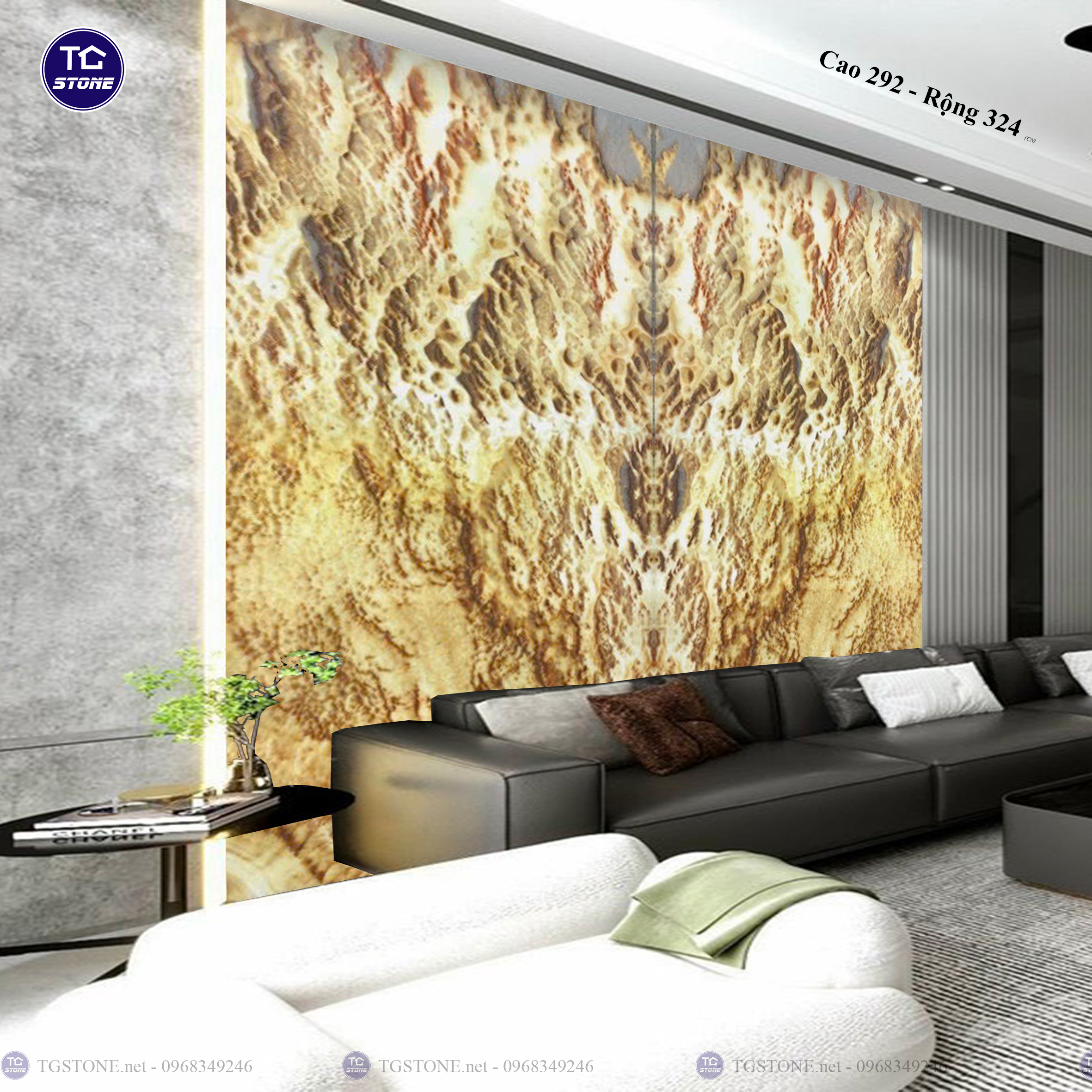 Tranh Đá Đối Xứng Tự Nhiên Xuyên Sáng Onyx 212