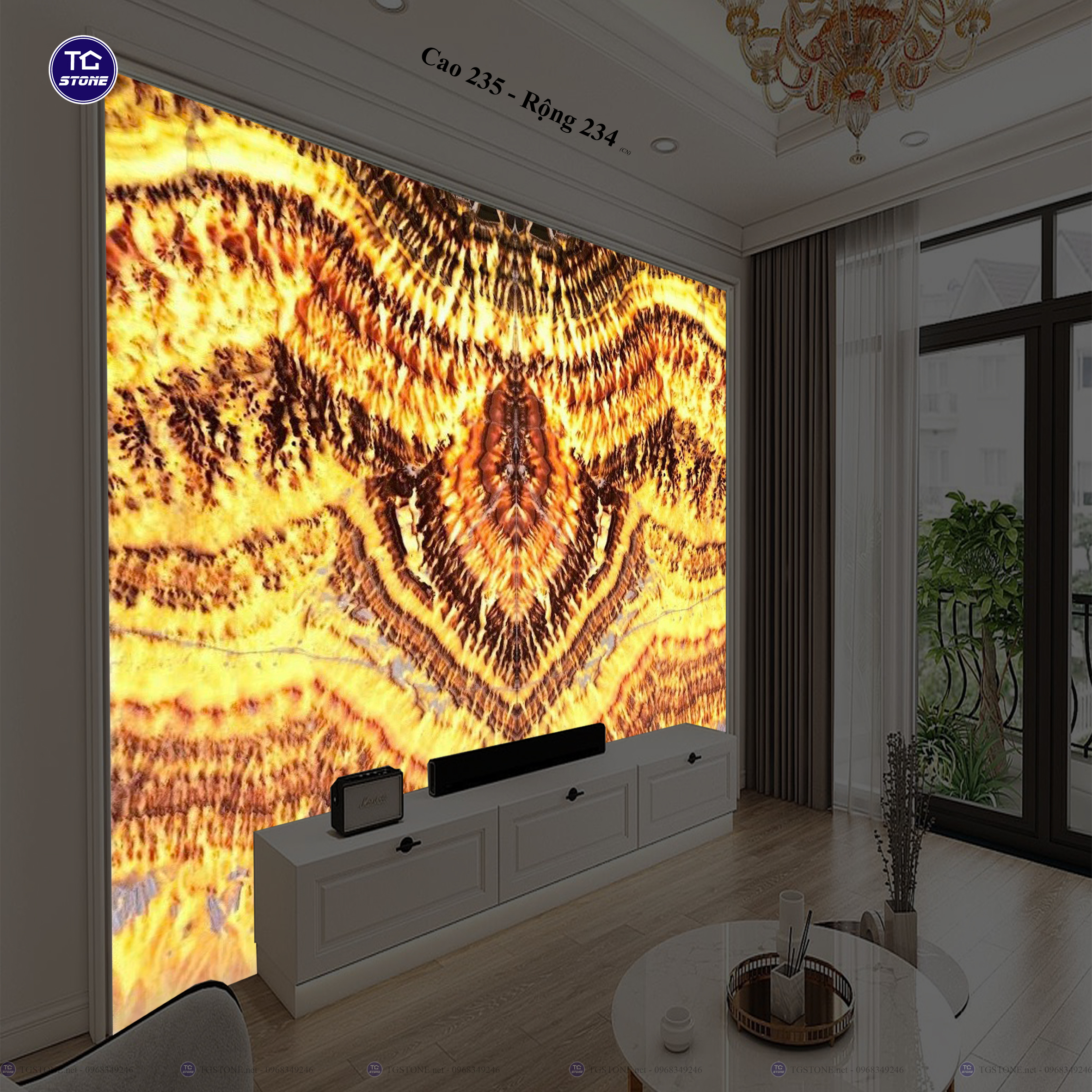 Tranh Đá Đối Xứng Tự Nhiên Xuyên Sáng Onyx 235