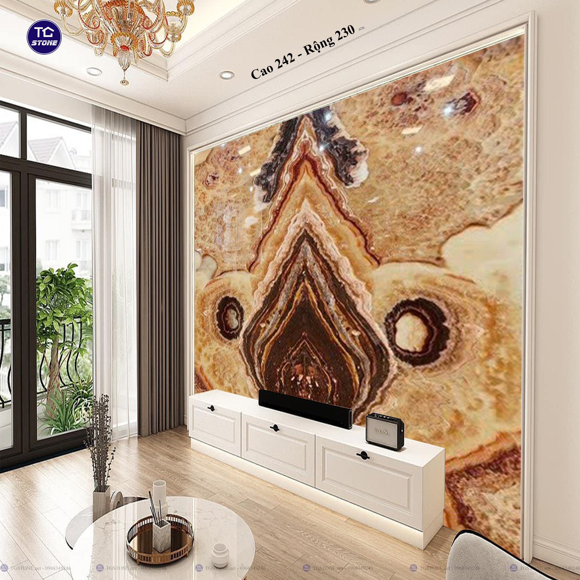 Tranh Đá Đối Xứng Tự Nhiên Xuyên Sáng Onyx 236