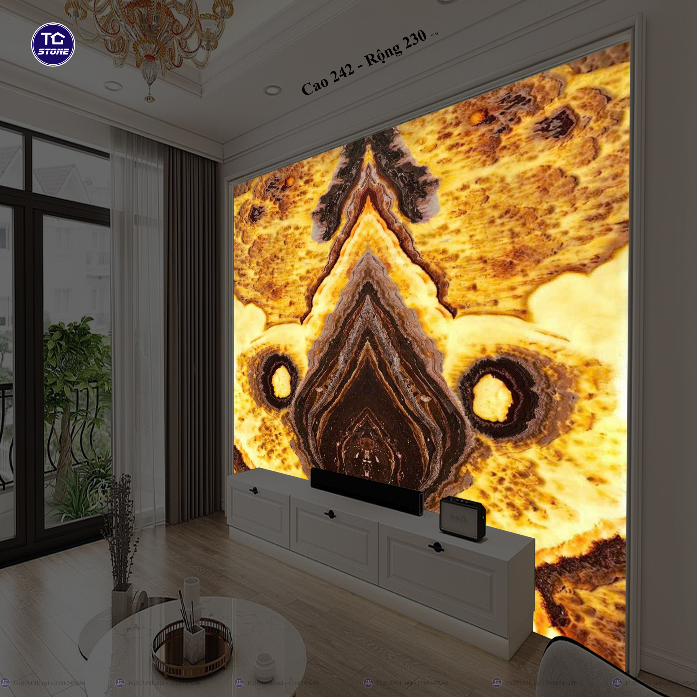 Tranh Đá Đối Xứng Tự Nhiên Xuyên Sáng Onyx 238