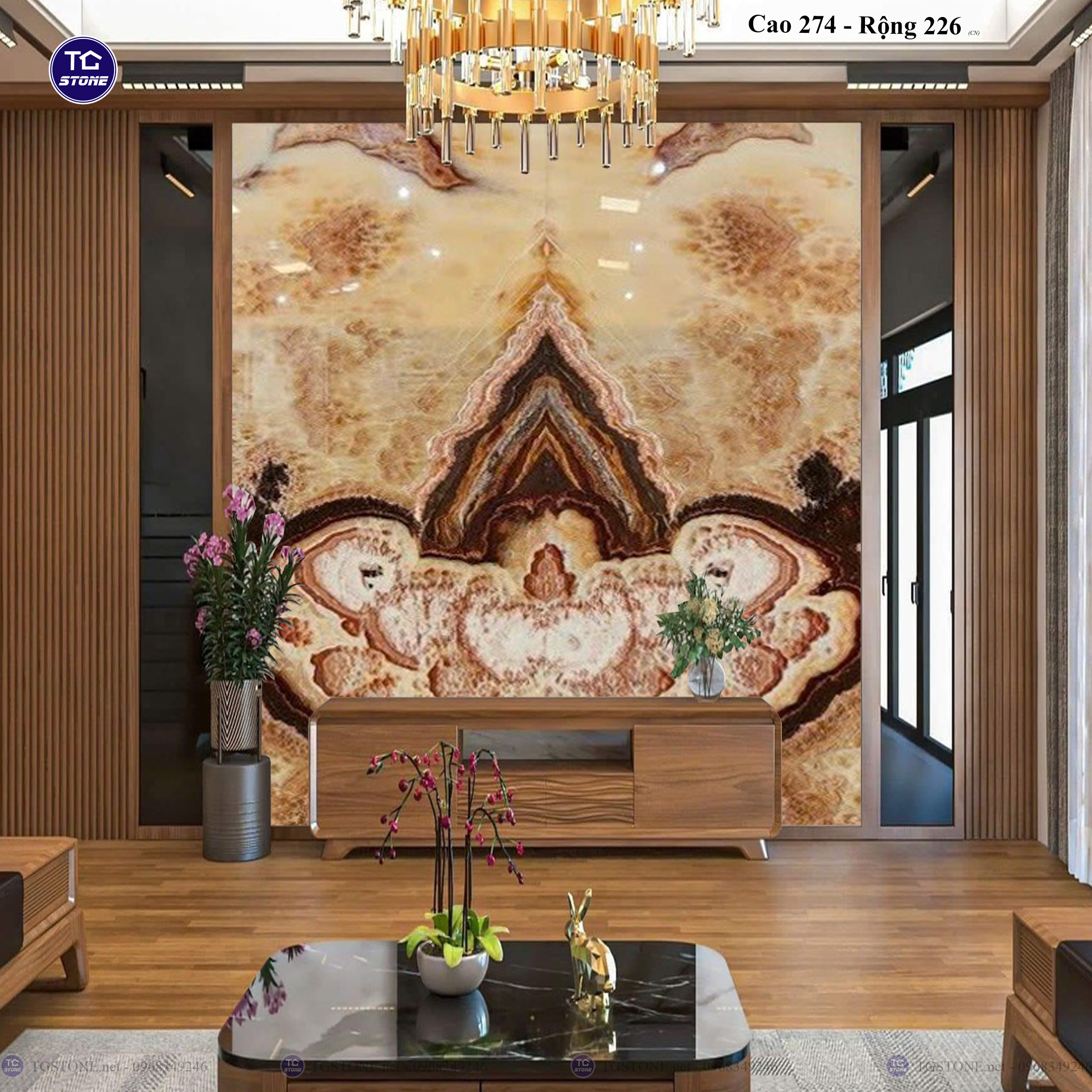 Tranh Đá Đối Xứng Tự Nhiên Xuyên Sáng Onyx 240