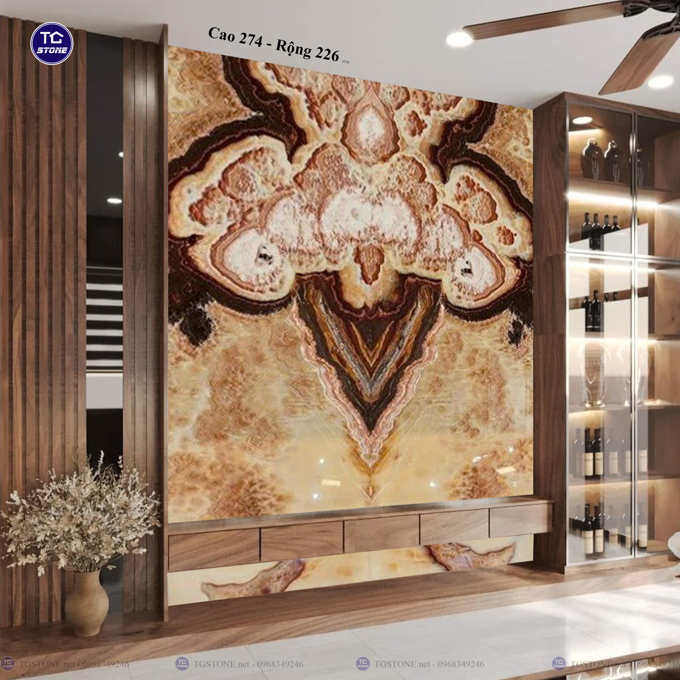 Tranh Đá Đối Xứng Tự Nhiên Xuyên Sáng Onyx 241