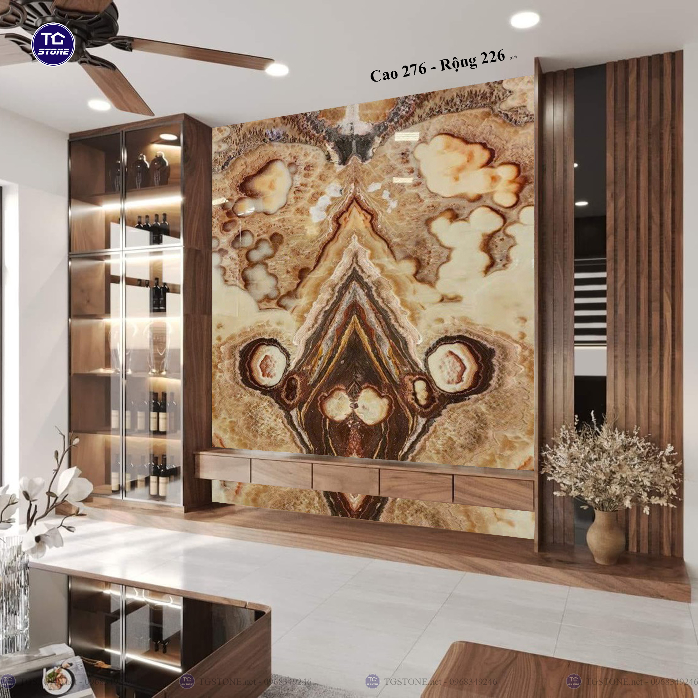 Tranh Đá Đối Xứng Tự Nhiên Xuyên Sáng Onyx 244