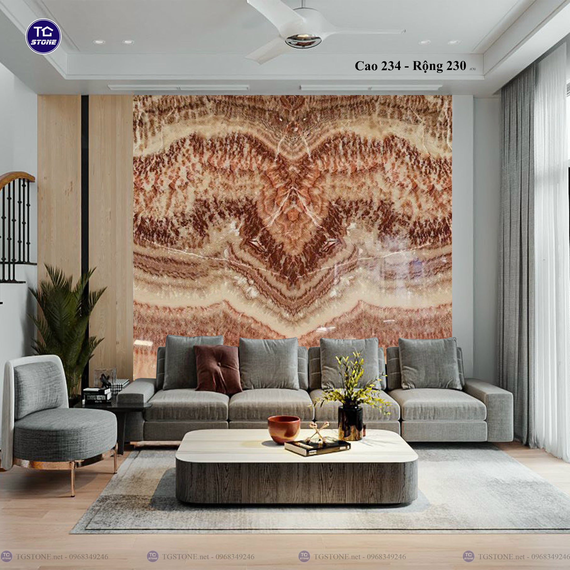Tranh Đá Đối Xứng Tự Nhiên Xuyên Sáng Onyx 249