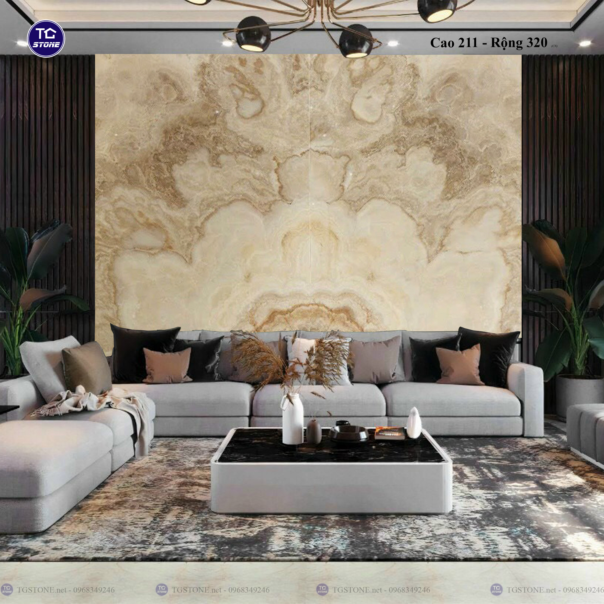 Tranh Đá Đối Xứng Tự Nhiên Xuyên Sáng Onyx 264