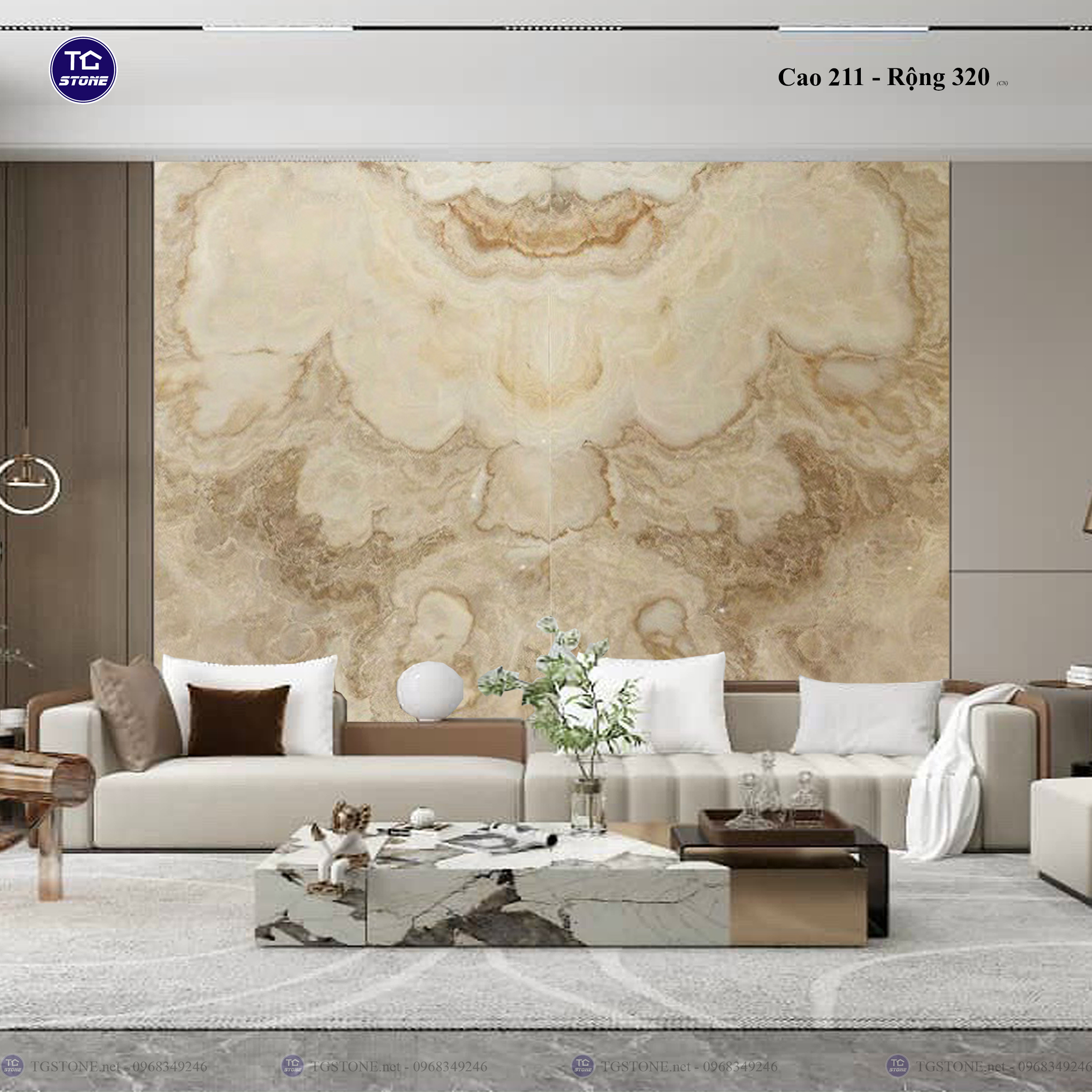 Tranh Đá Đối Xứng Tự Nhiên Xuyên Sáng Onyx 265