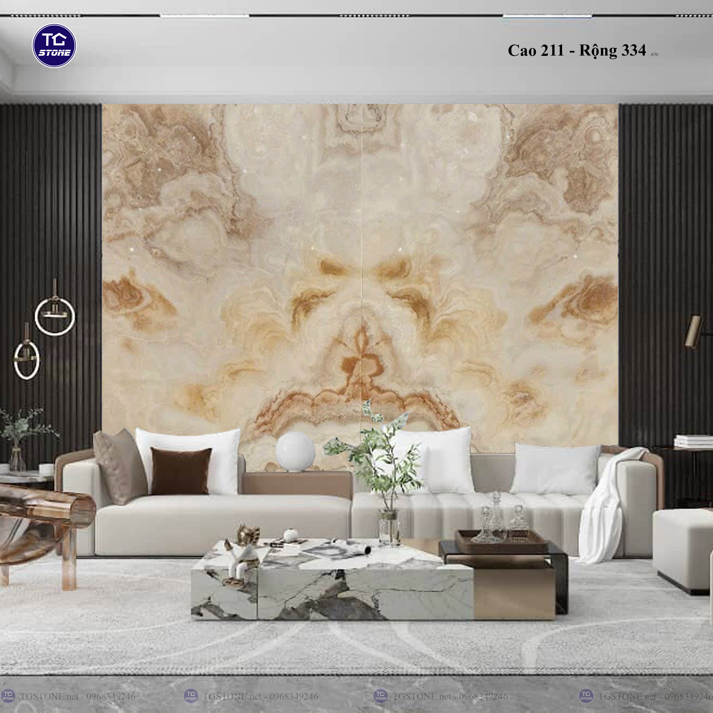 Tranh Đá Đối Xứng Tự Nhiên Xuyên Sáng Onyx 268