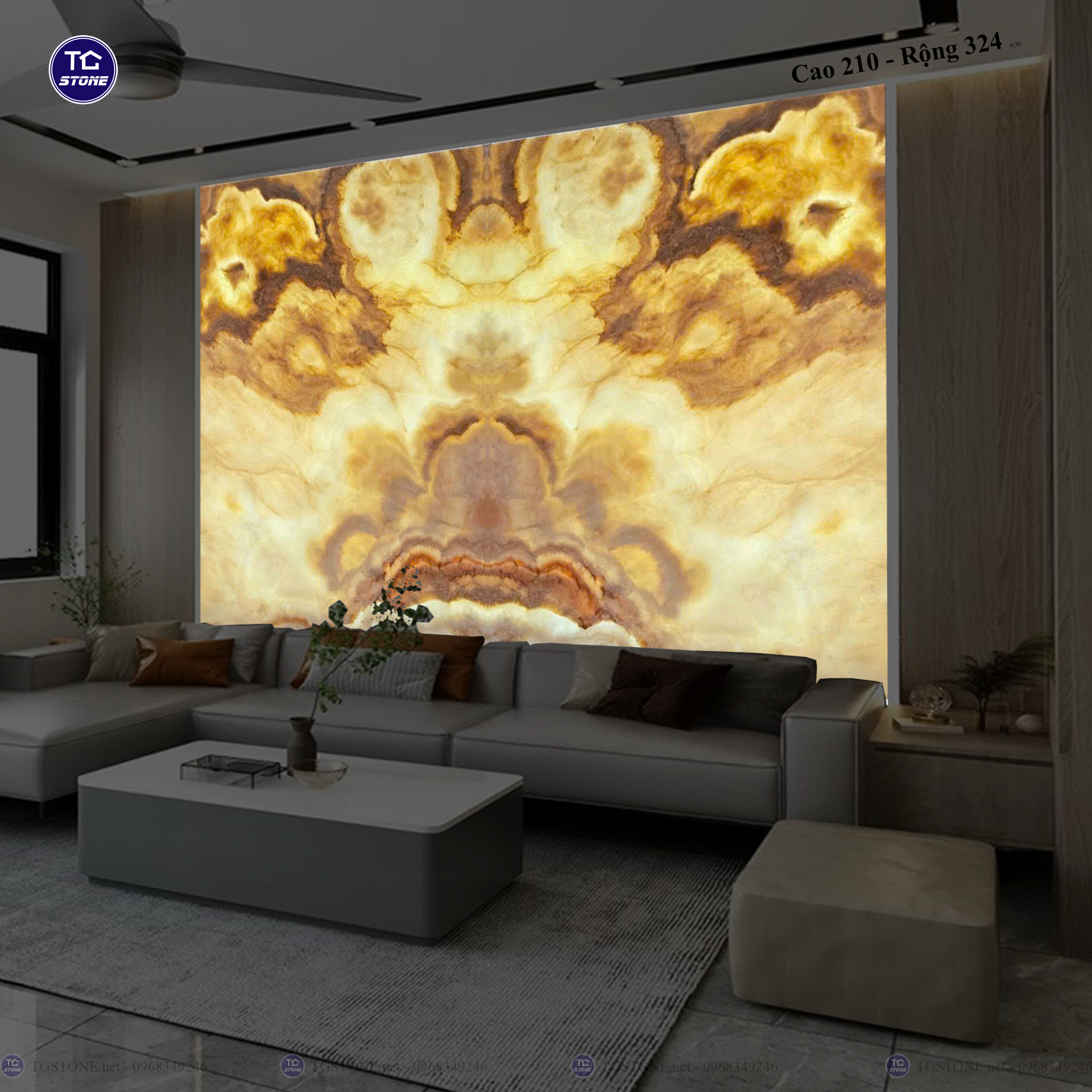 Tranh Đá Đối Xứng Tự Nhiên Xuyên Sáng Onyx 274