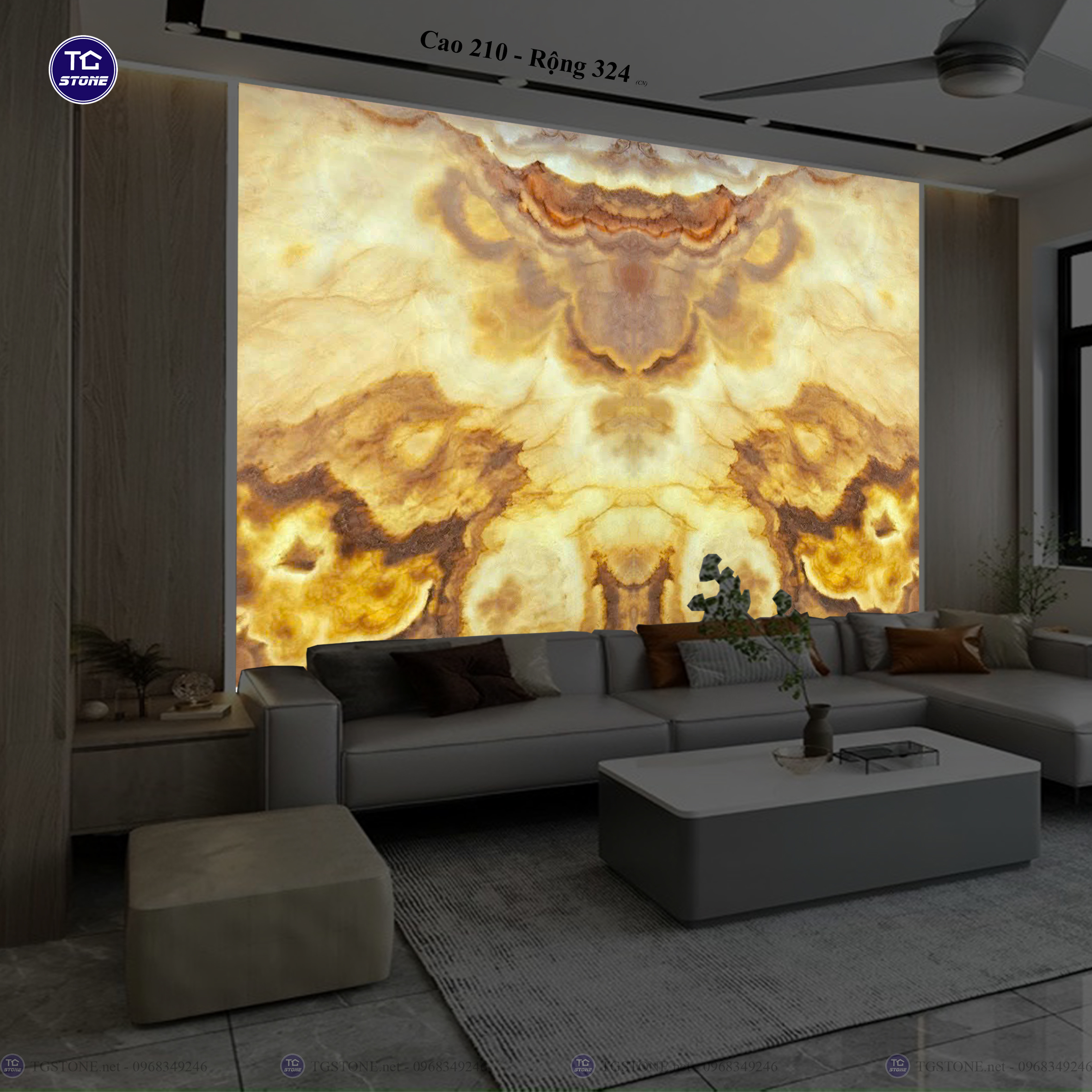 Tranh Đá Đối Xứng Tự Nhiên Xuyên Sáng Onyx 275