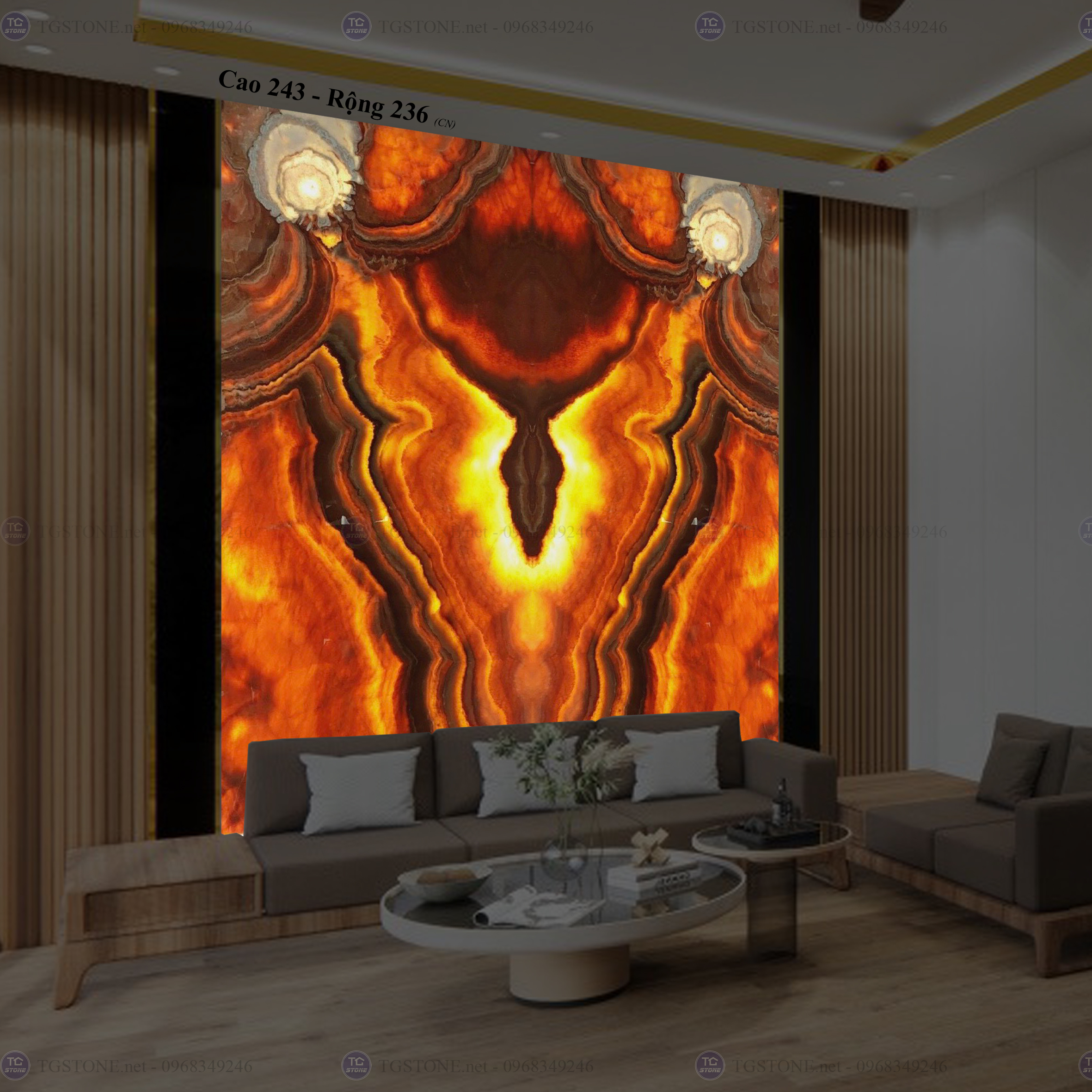 Tranh Đá Đối Xứng Tự Nhiên Xuyên Sáng Onyx 28