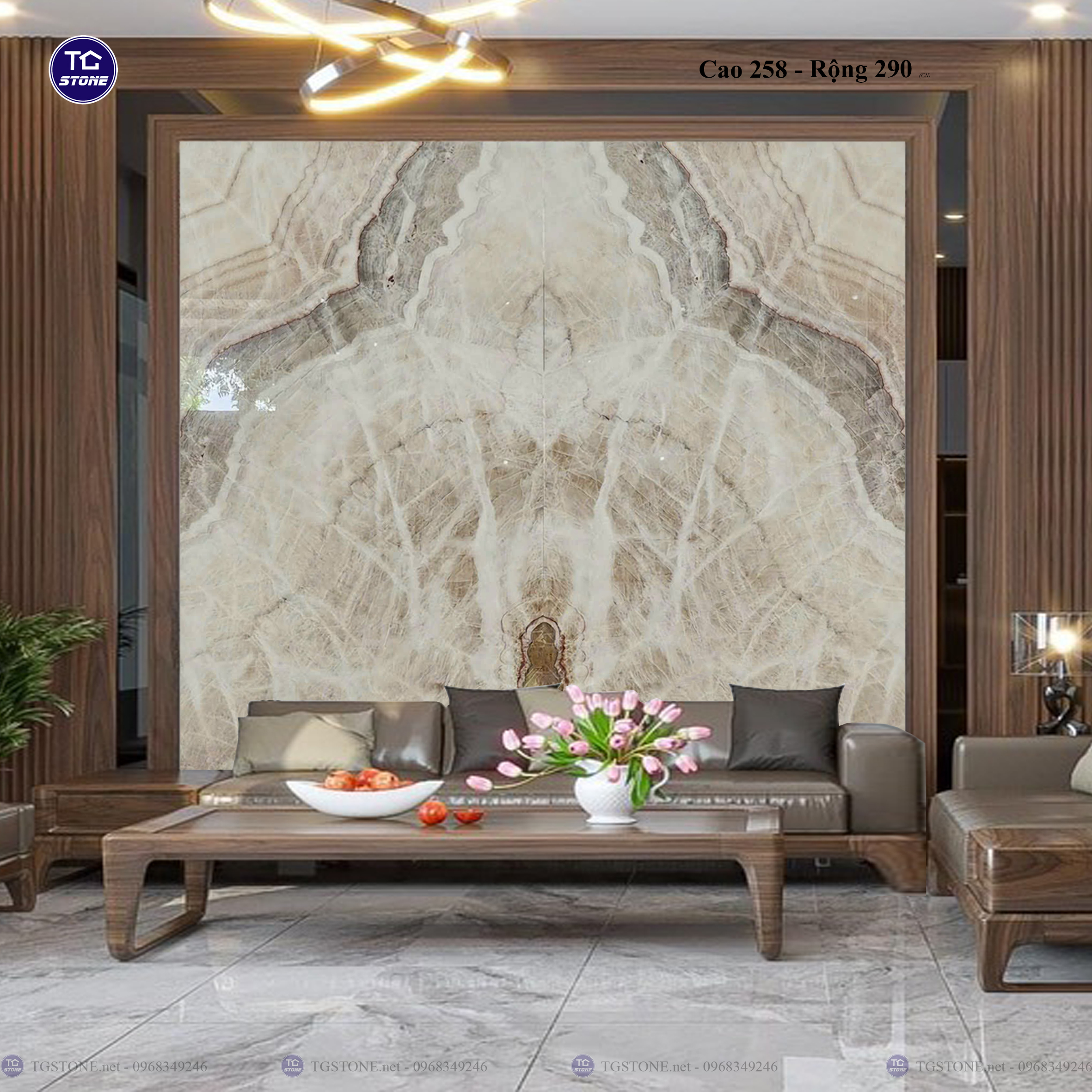 Tranh Đá Đối Xứng Tự Nhiên Xuyên Sáng Onyx 290