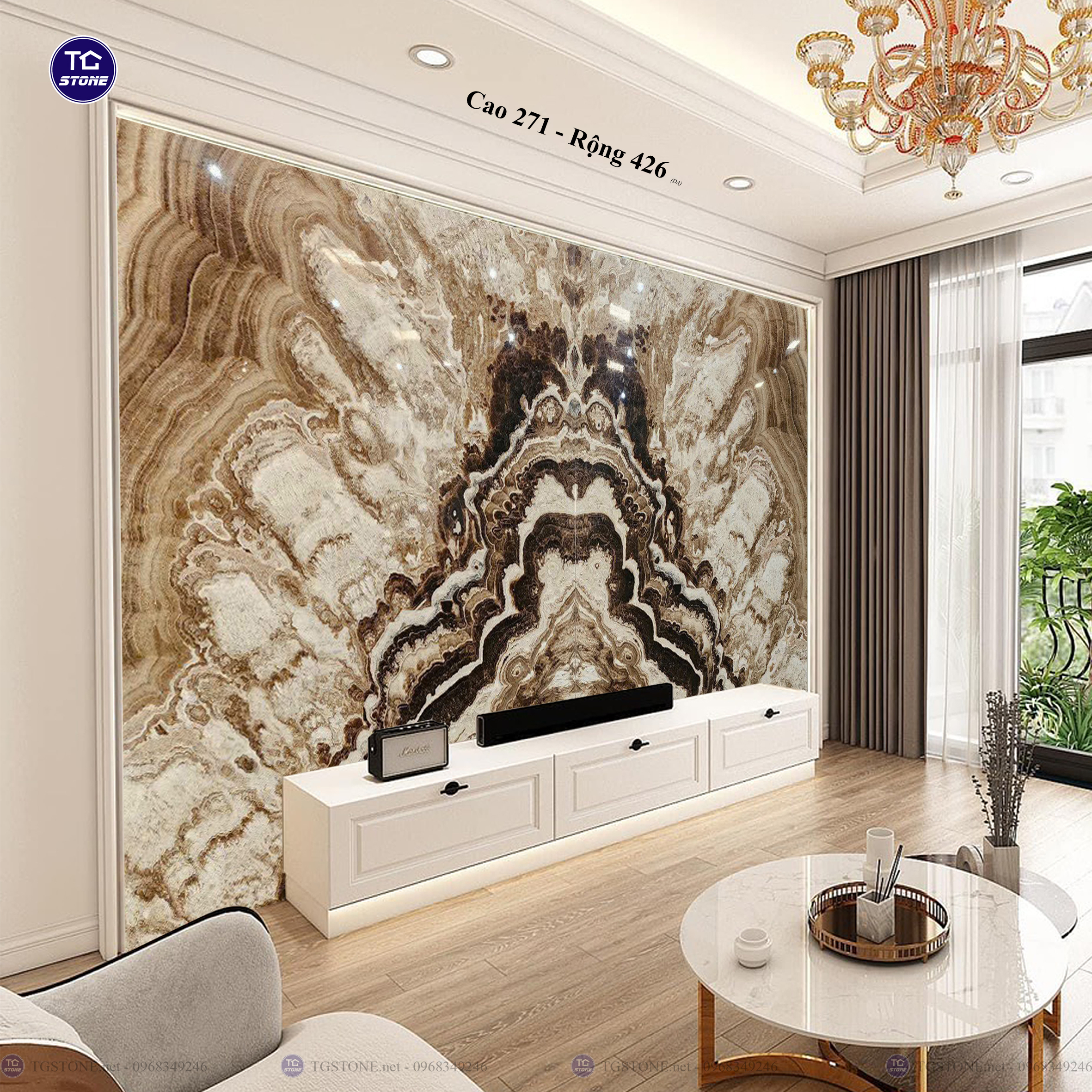 Tranh Đá Đối Xứng Tự Nhiên Xuyên Sáng Onyx 300