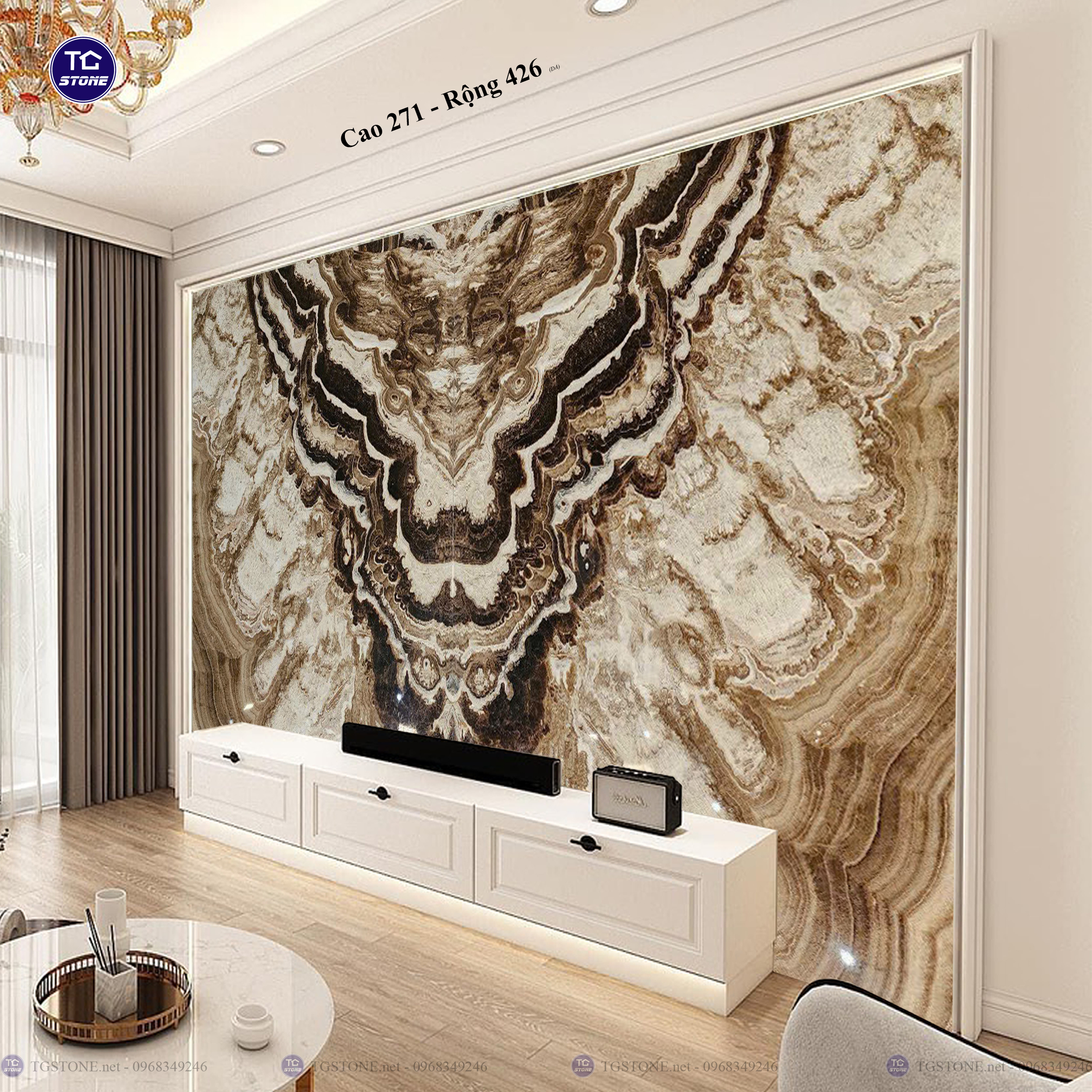 Tranh Đá Đối Xứng Tự Nhiên Xuyên Sáng Onyx 301