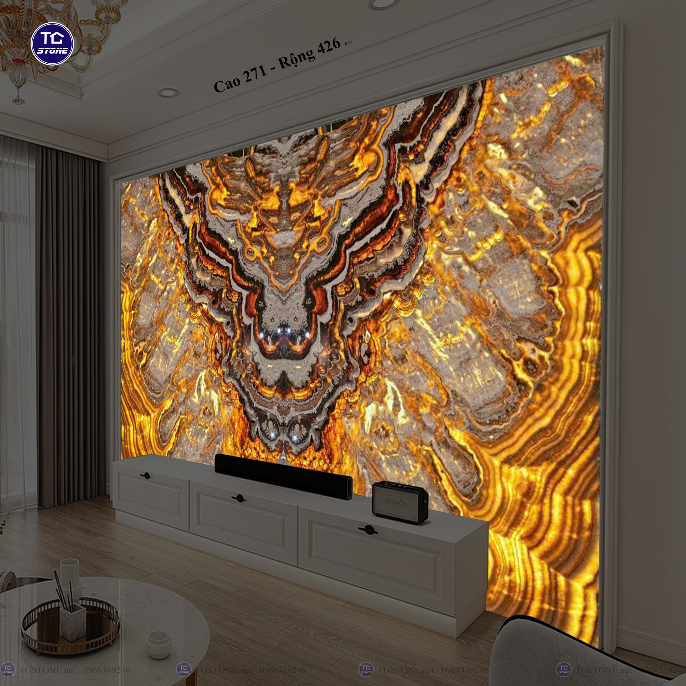 Tranh Đá Đối Xứng Tự Nhiên Xuyên Sáng Onyx 303