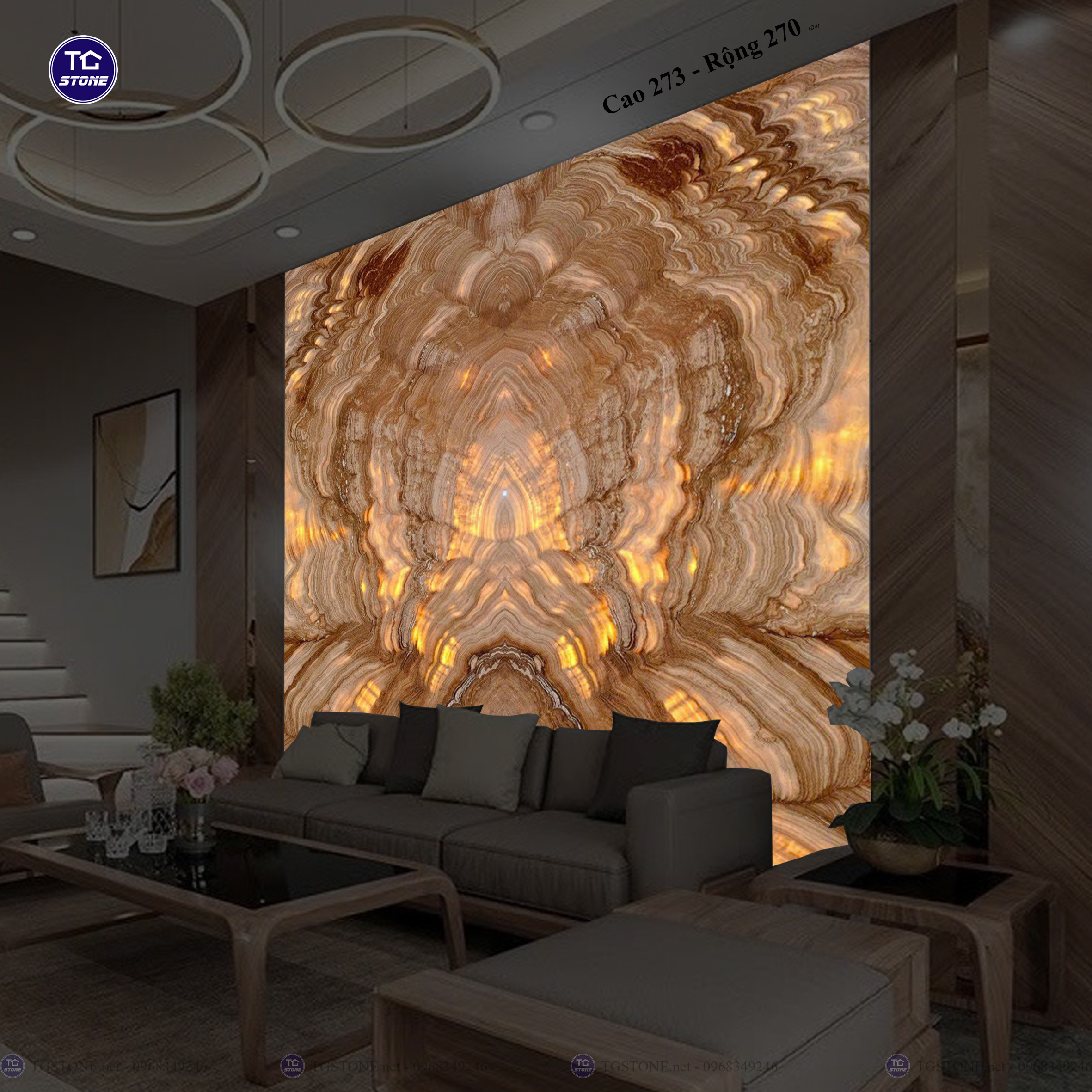 Tranh Đá Đối Xứng Tự Nhiên Xuyên Sáng Onyx 311