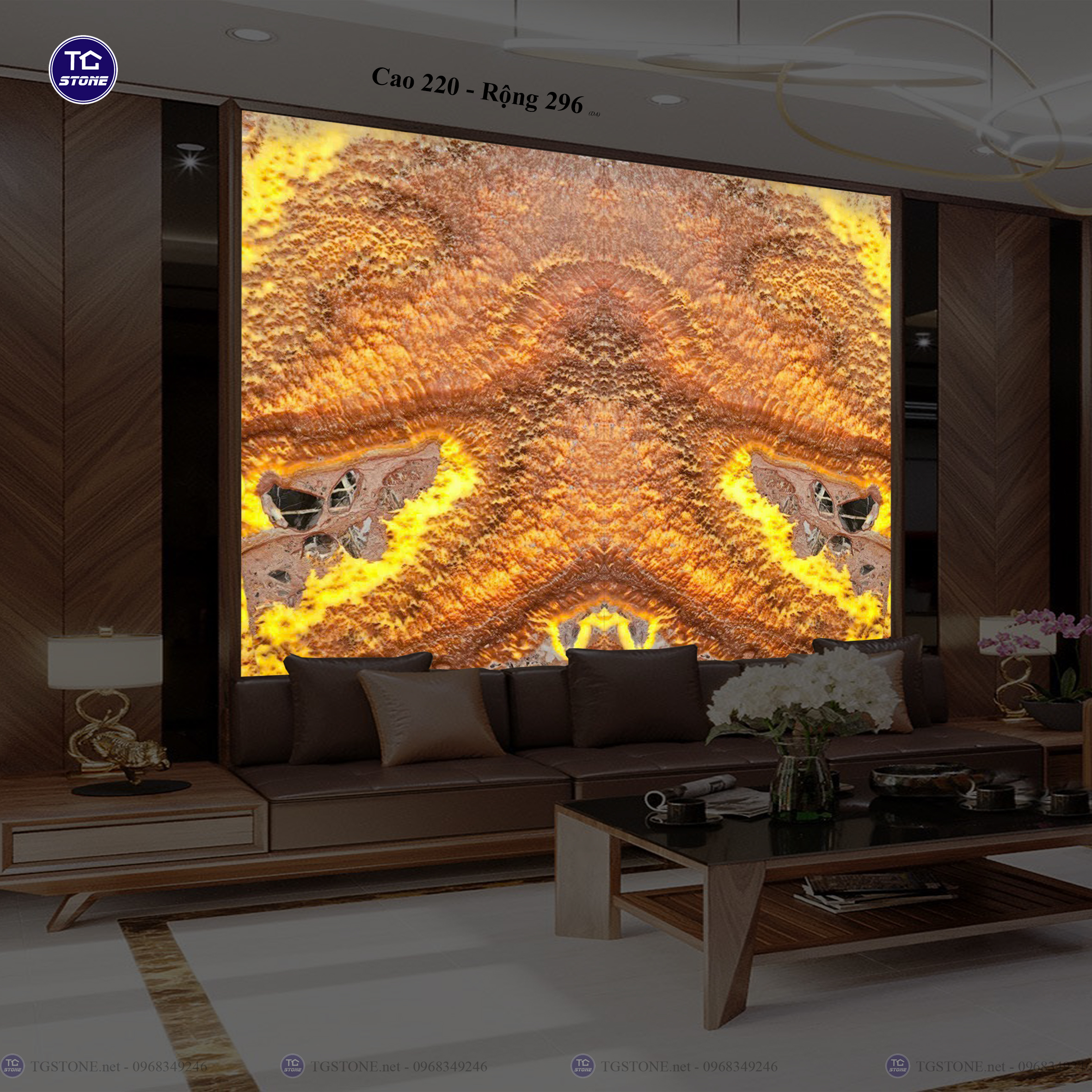 Tranh Đá Đối Xứng Tự Nhiên Xuyên Sáng Onyx 318