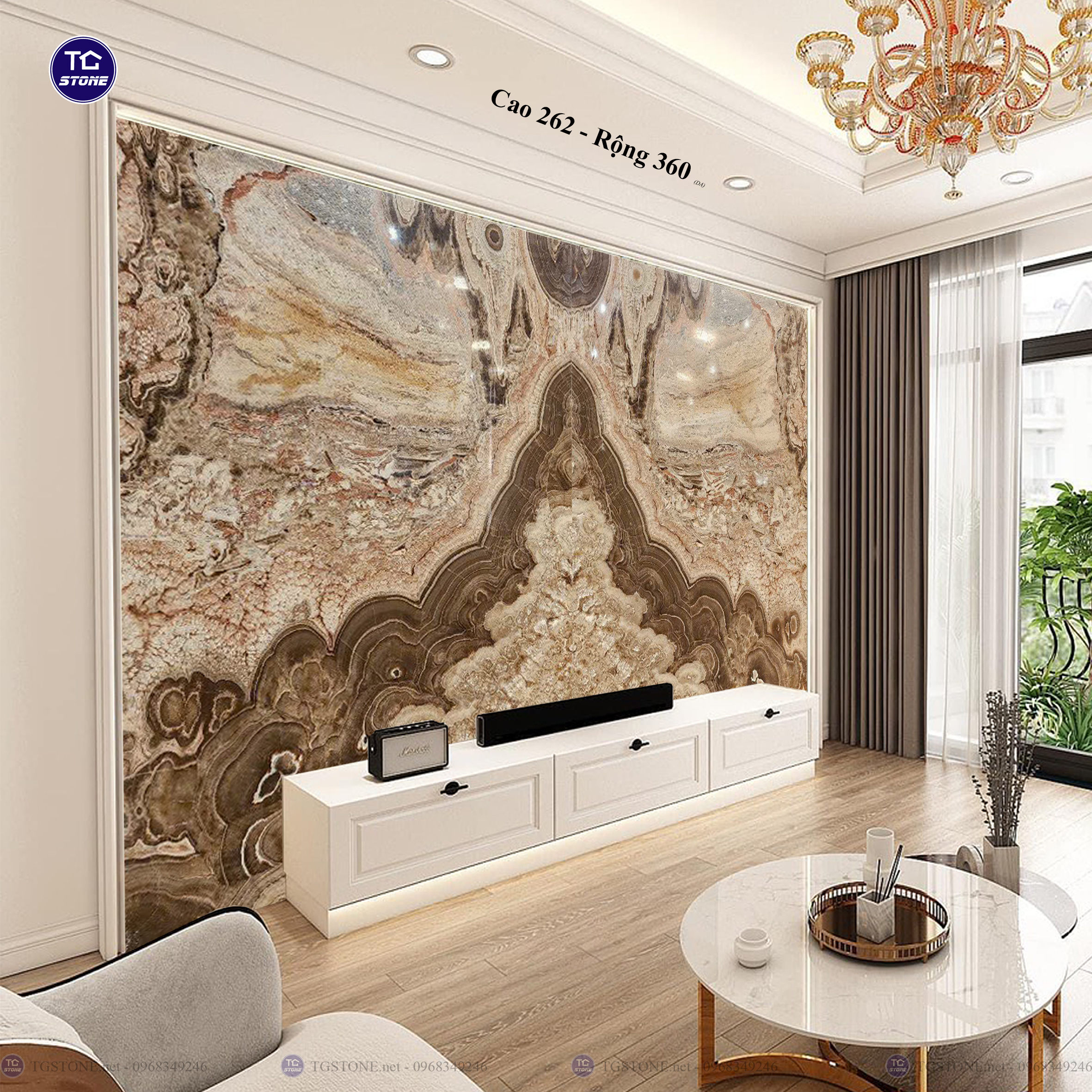 Tranh Đá Đối Xứng Tự Nhiên Xuyên Sáng Onyx 320