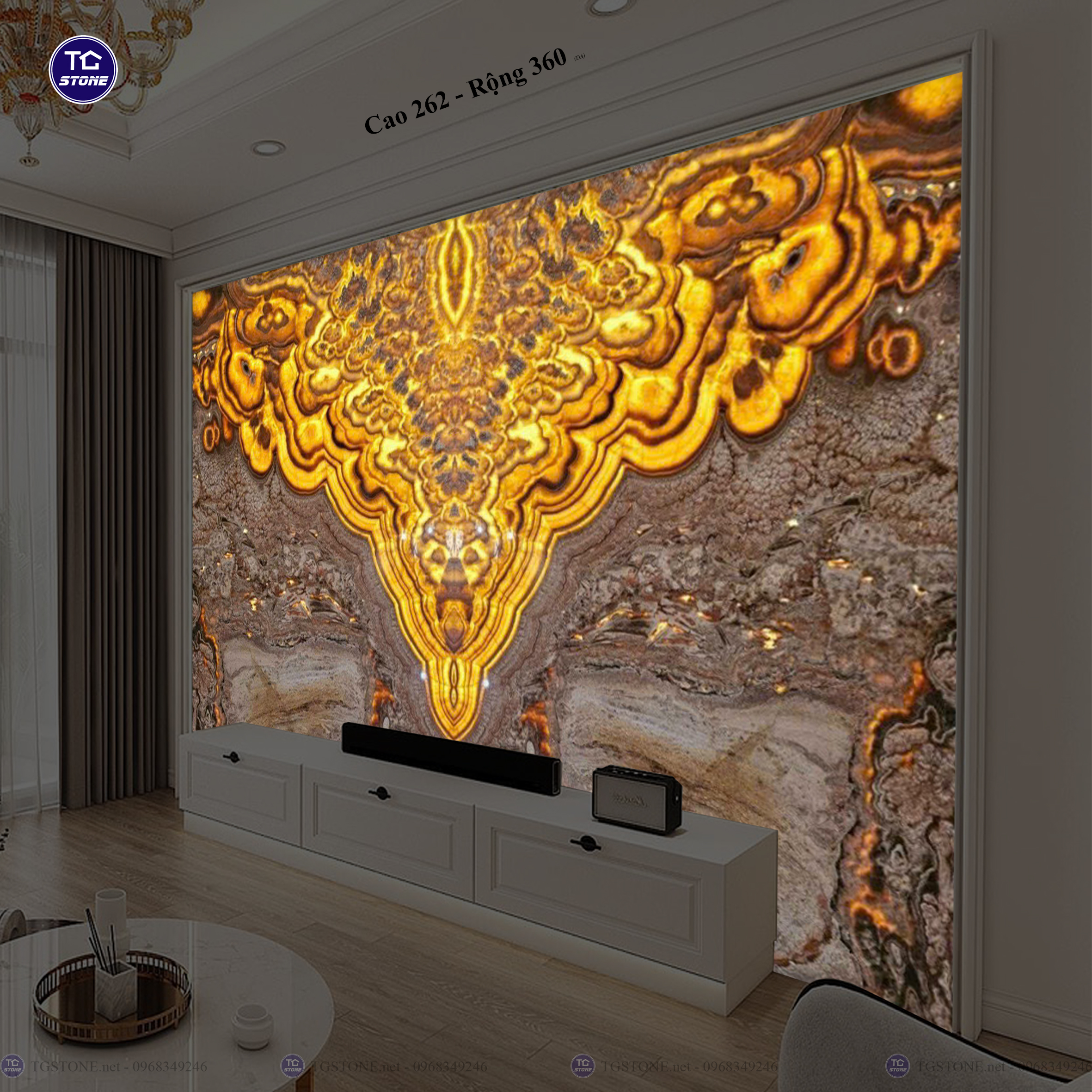 Tranh Đá Đối Xứng Tự Nhiên Xuyên Sáng Onyx 323