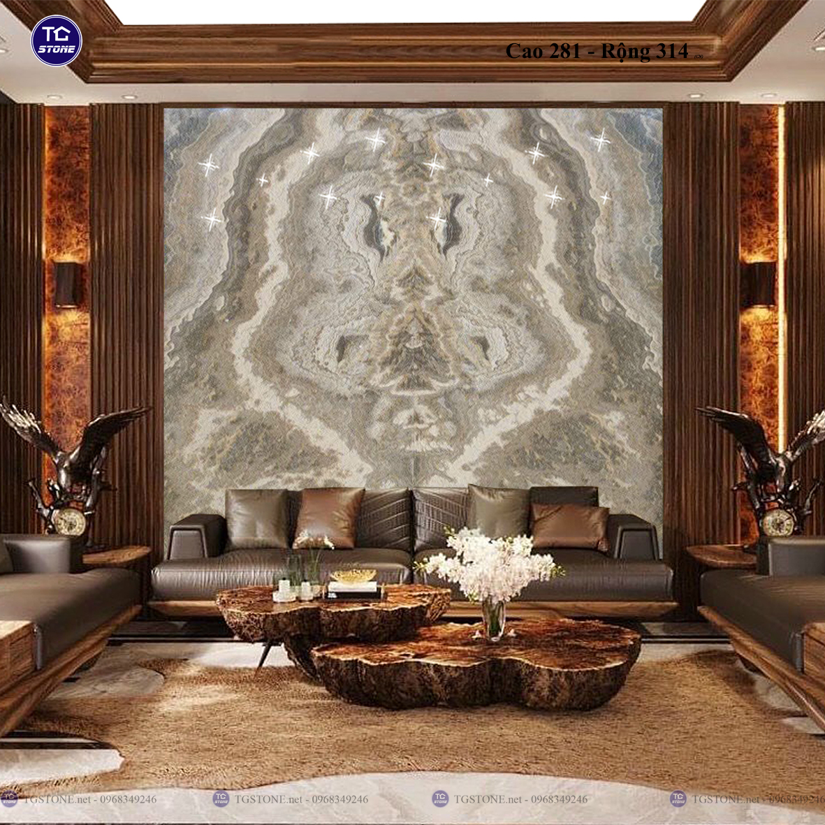 Tranh Đá Đối Xứng Tự Nhiên Xuyên Sáng Onyx 348