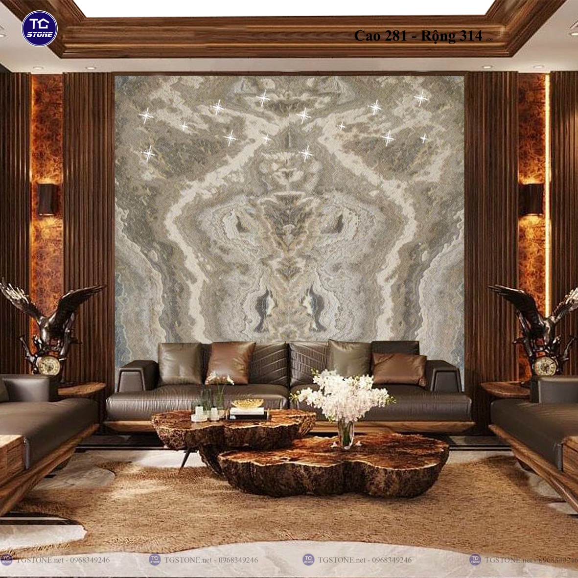 Tranh Đá Đối Xứng Tự Nhiên Xuyên Sáng Onyx 349