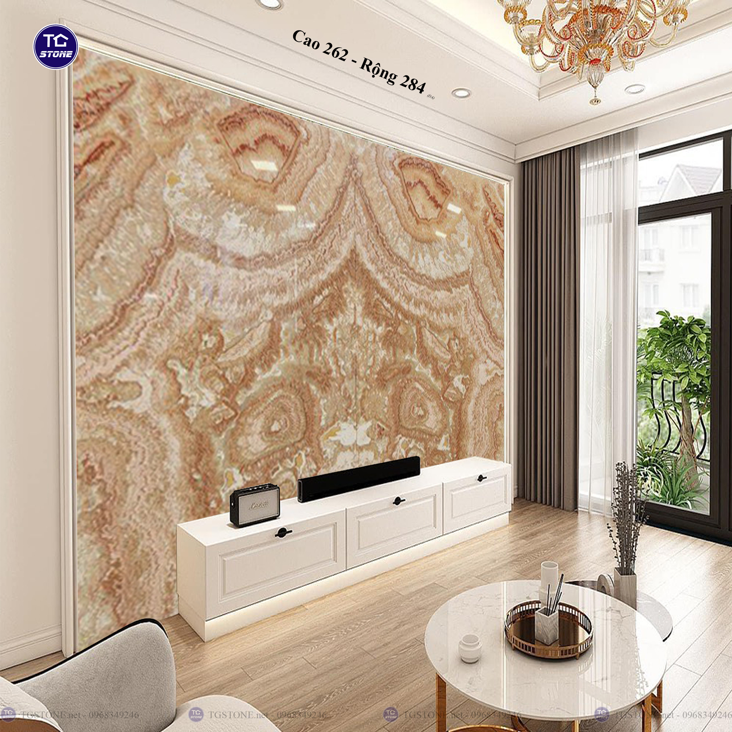 Tranh Đá Đối Xứng Tự Nhiên Xuyên Sáng Onyx 350