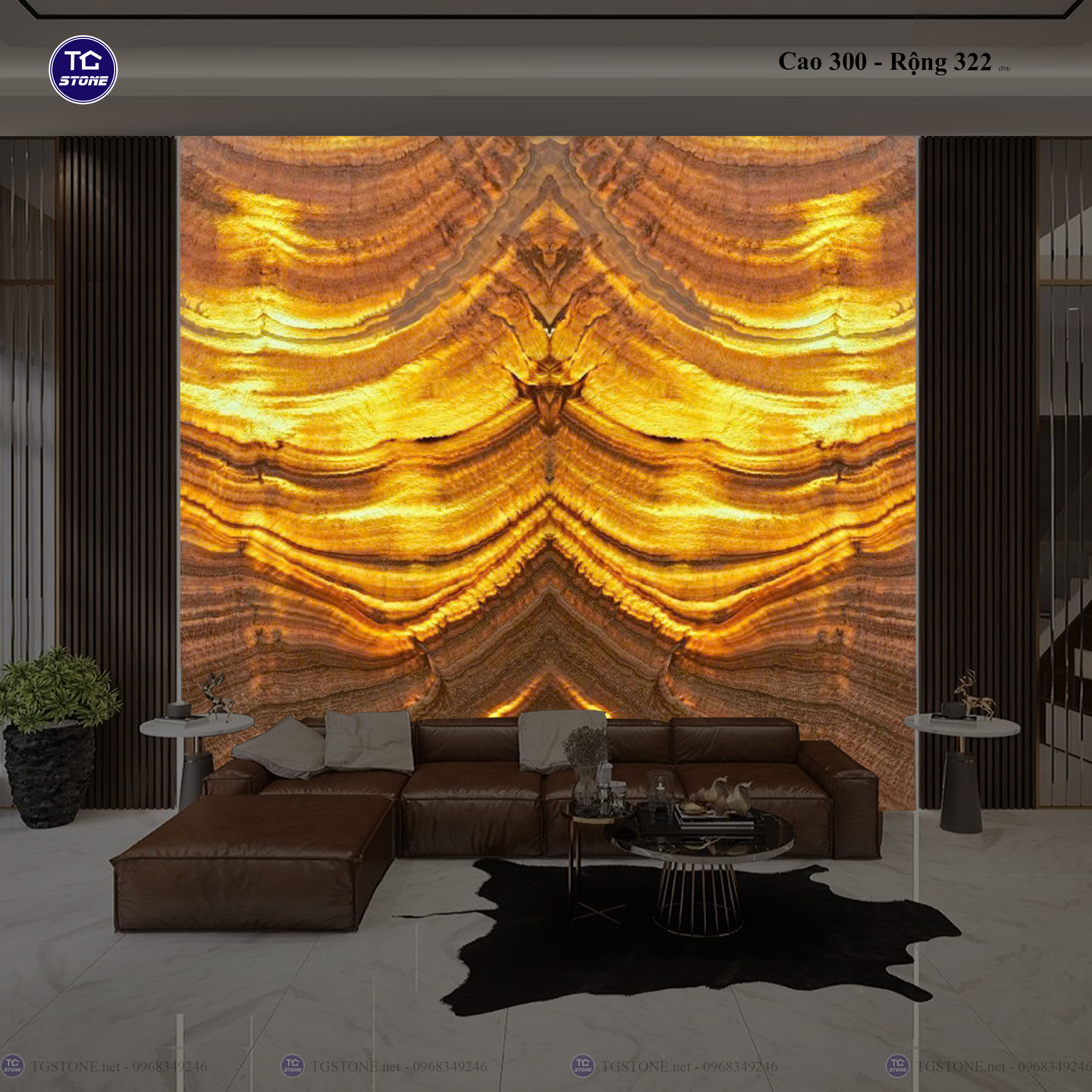 Tranh Đá Đối Xứng Tự Nhiên Xuyên Sáng Onyx 364
