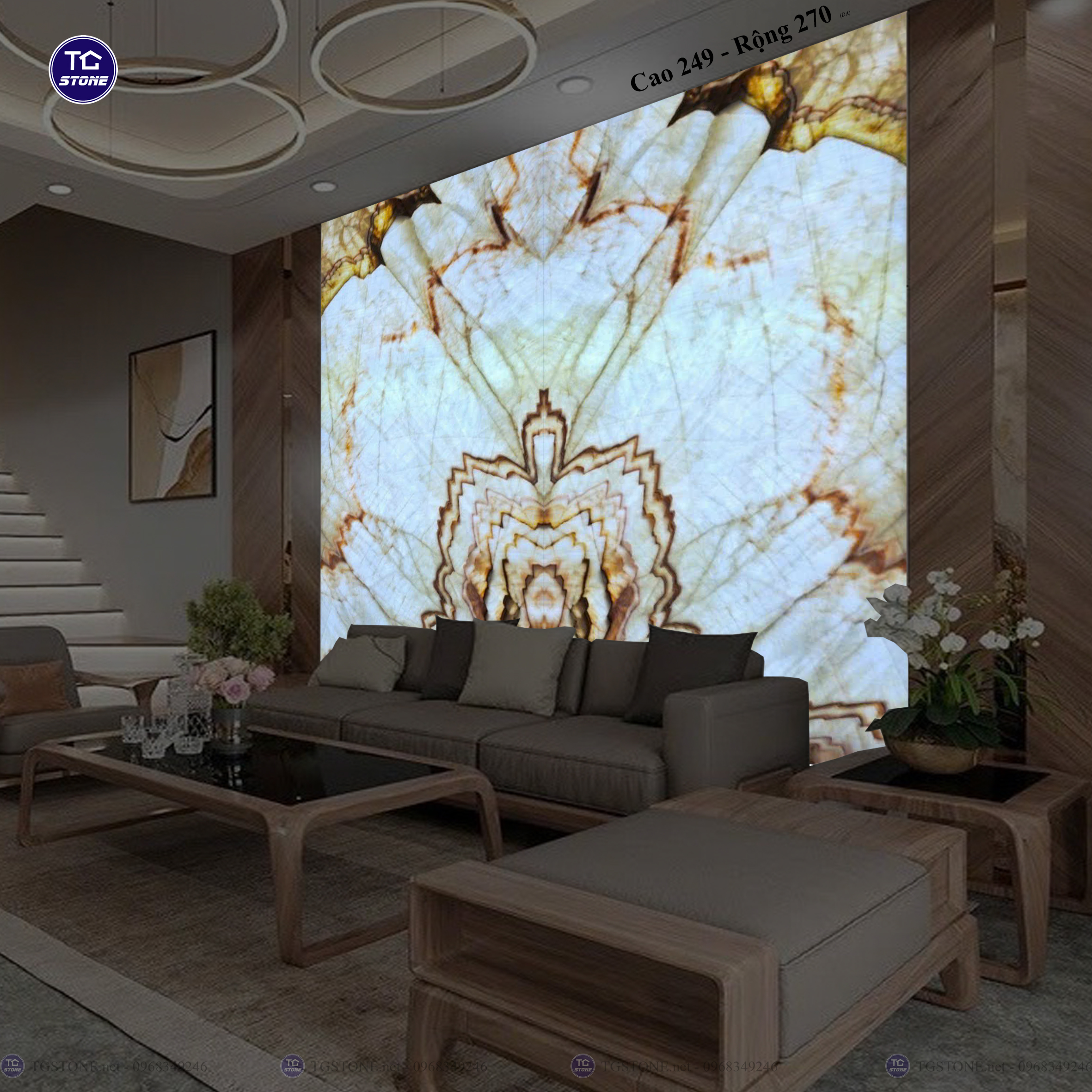 Tranh Đá Đối Xứng Tự Nhiên Xuyên Sáng Onyx 368