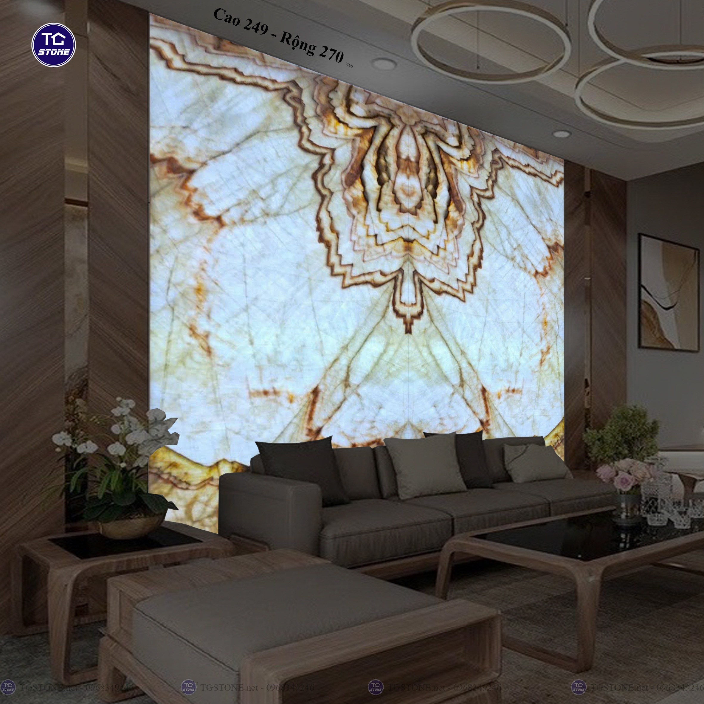 Tranh Đá Đối Xứng Tự Nhiên Xuyên Sáng Onyx 369