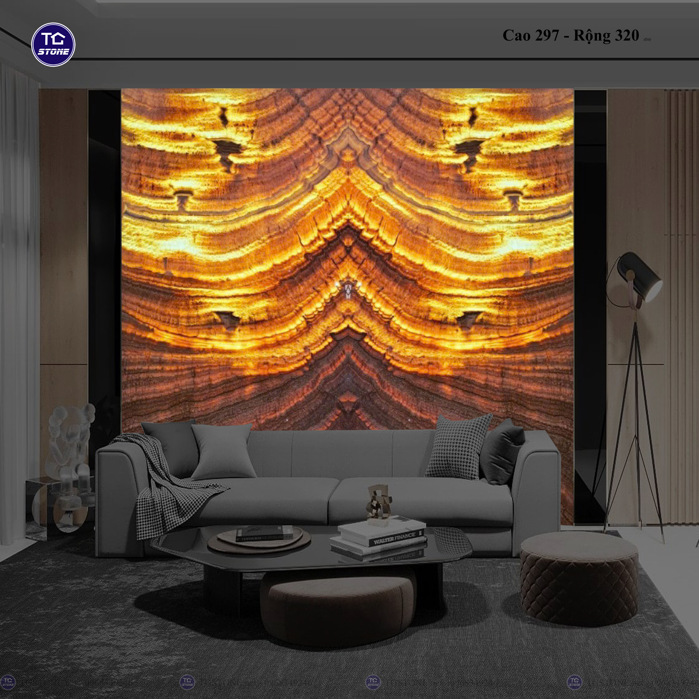 Tranh Đá Đối Xứng Tự Nhiên Xuyên Sáng Onyx 372