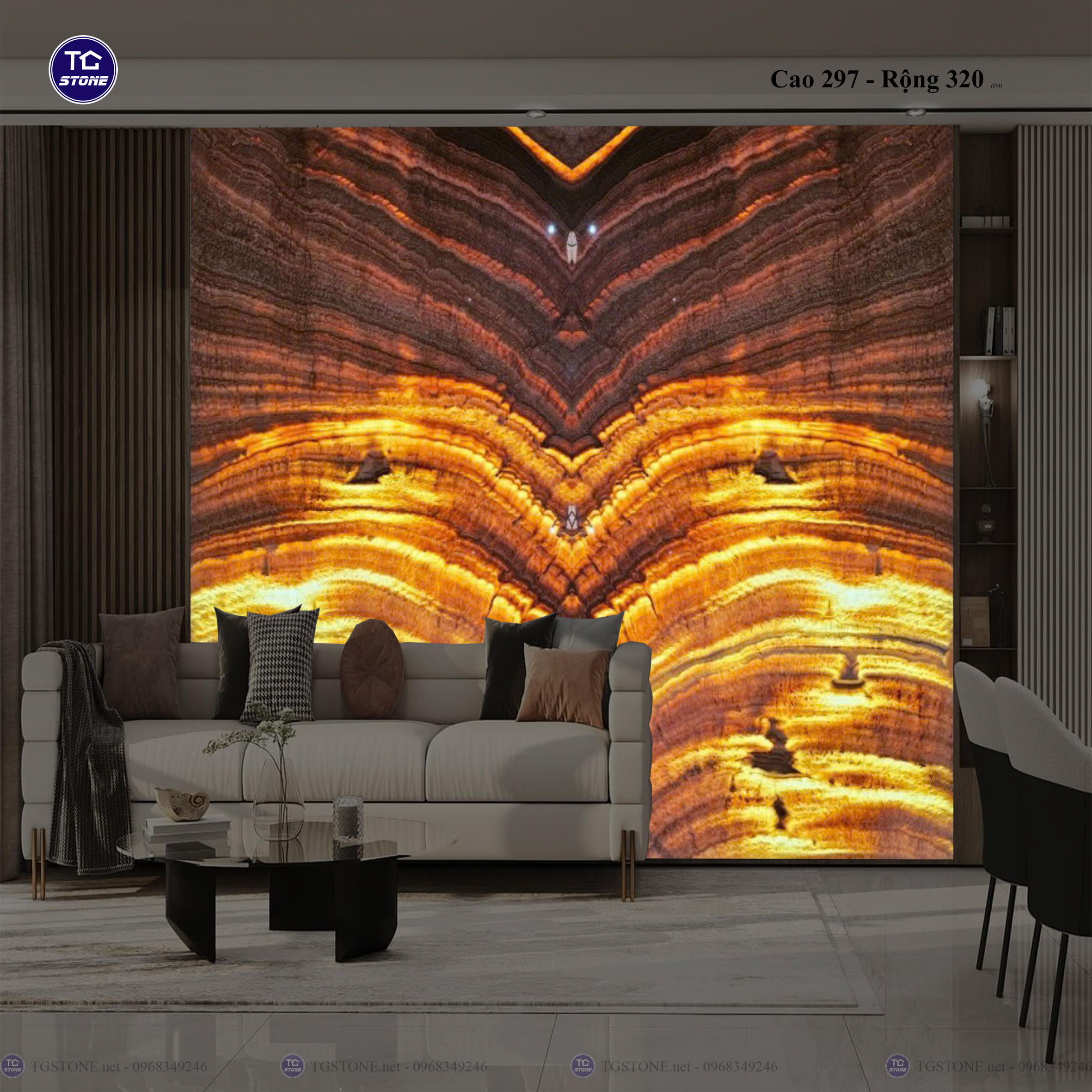 Tranh Đá Đối Xứng Tự Nhiên Xuyên Sáng Onyx 373