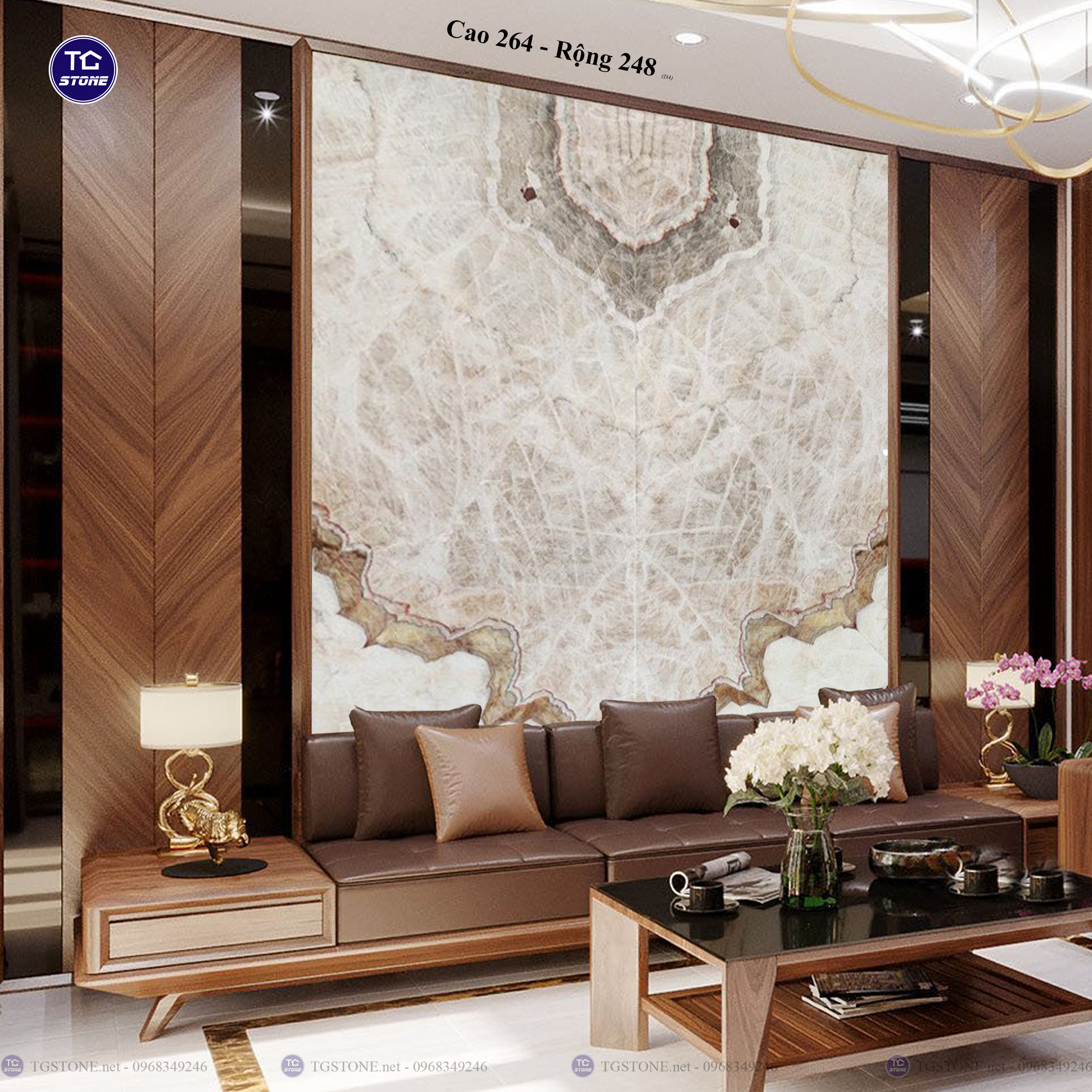 Tranh Đá Đối Xứng Tự Nhiên Xuyên Sáng Onyx 375