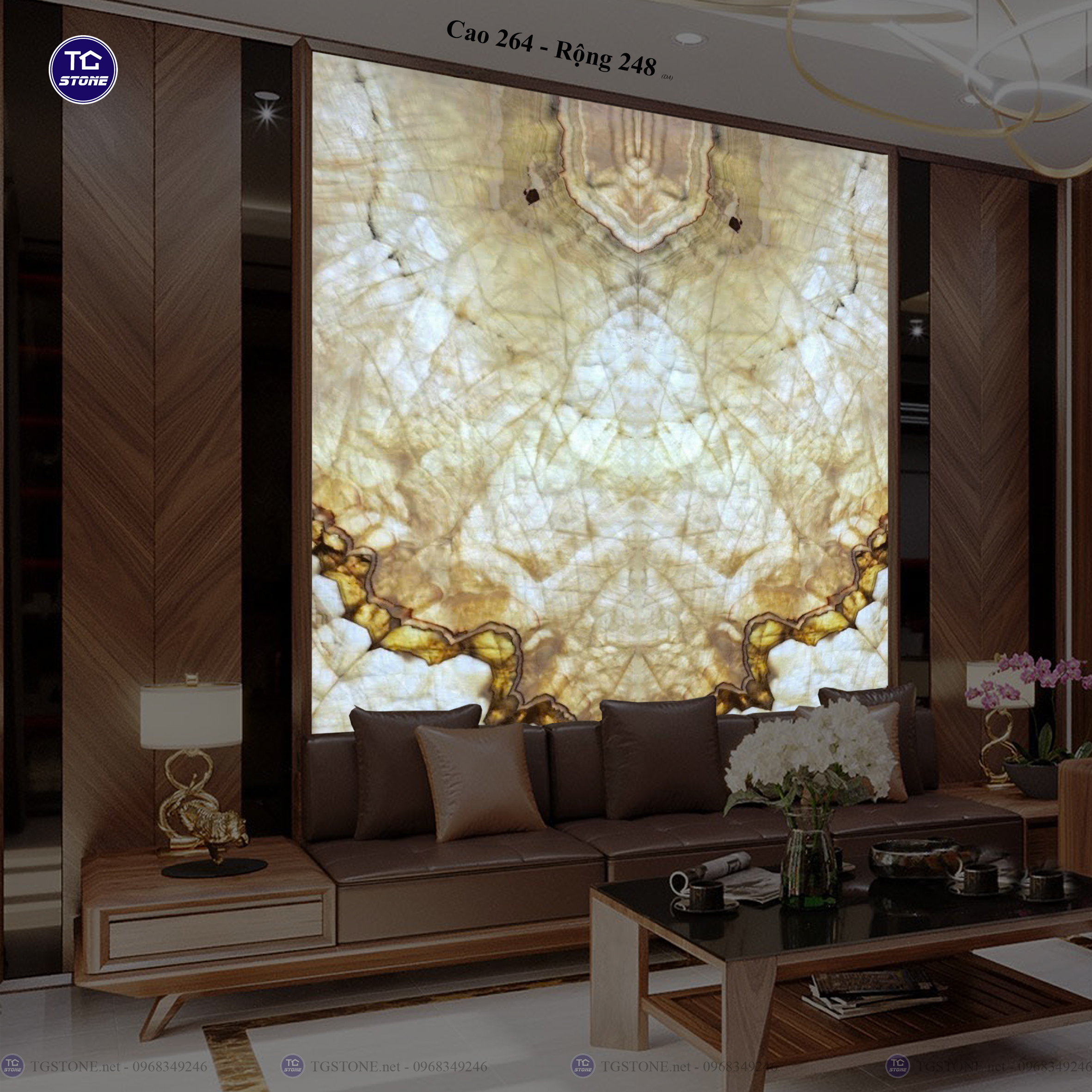 Tranh Đá Đối Xứng Tự Nhiên Xuyên Sáng Onyx 377