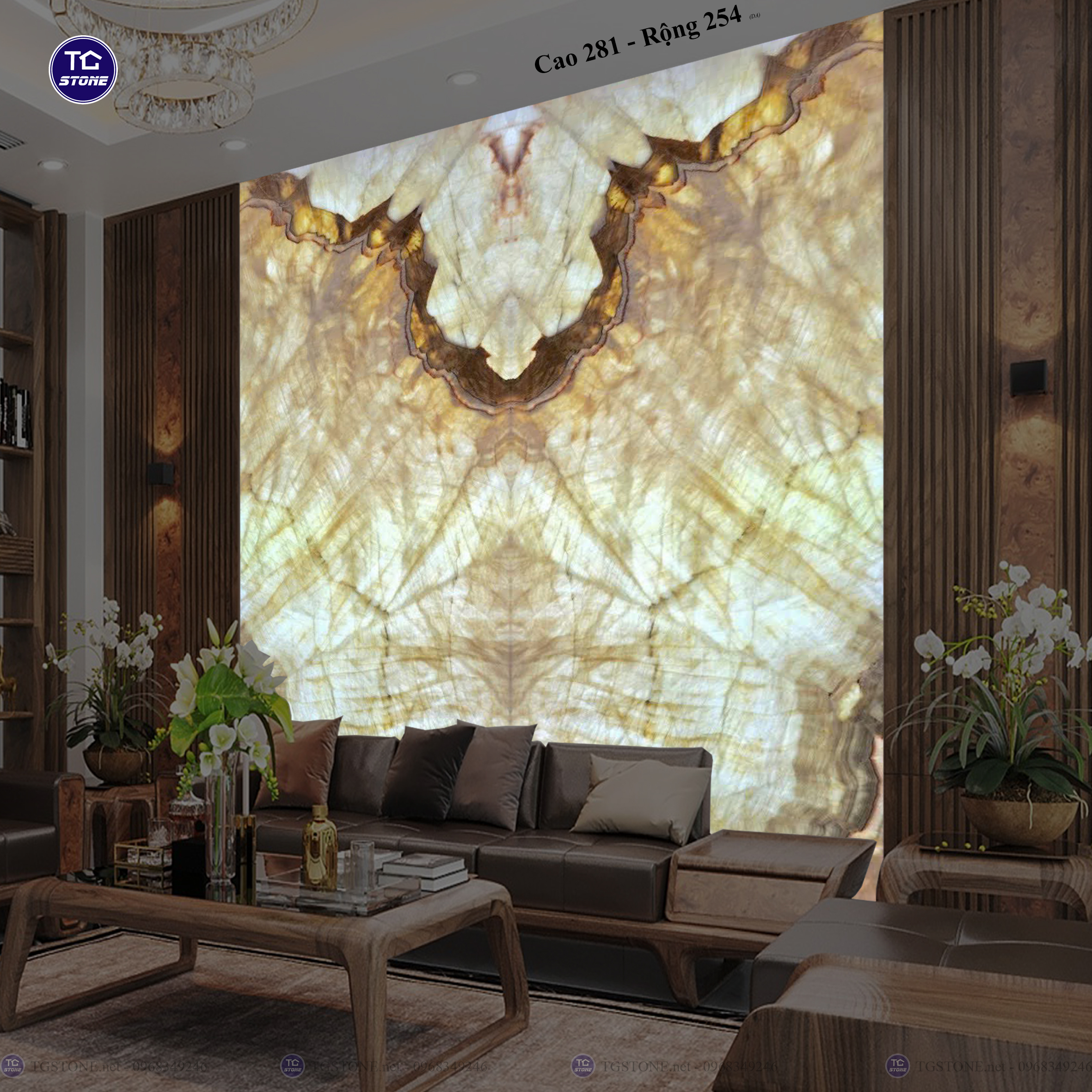 Tranh Đá Đối Xứng Tự Nhiên Xuyên Sáng Onyx 389