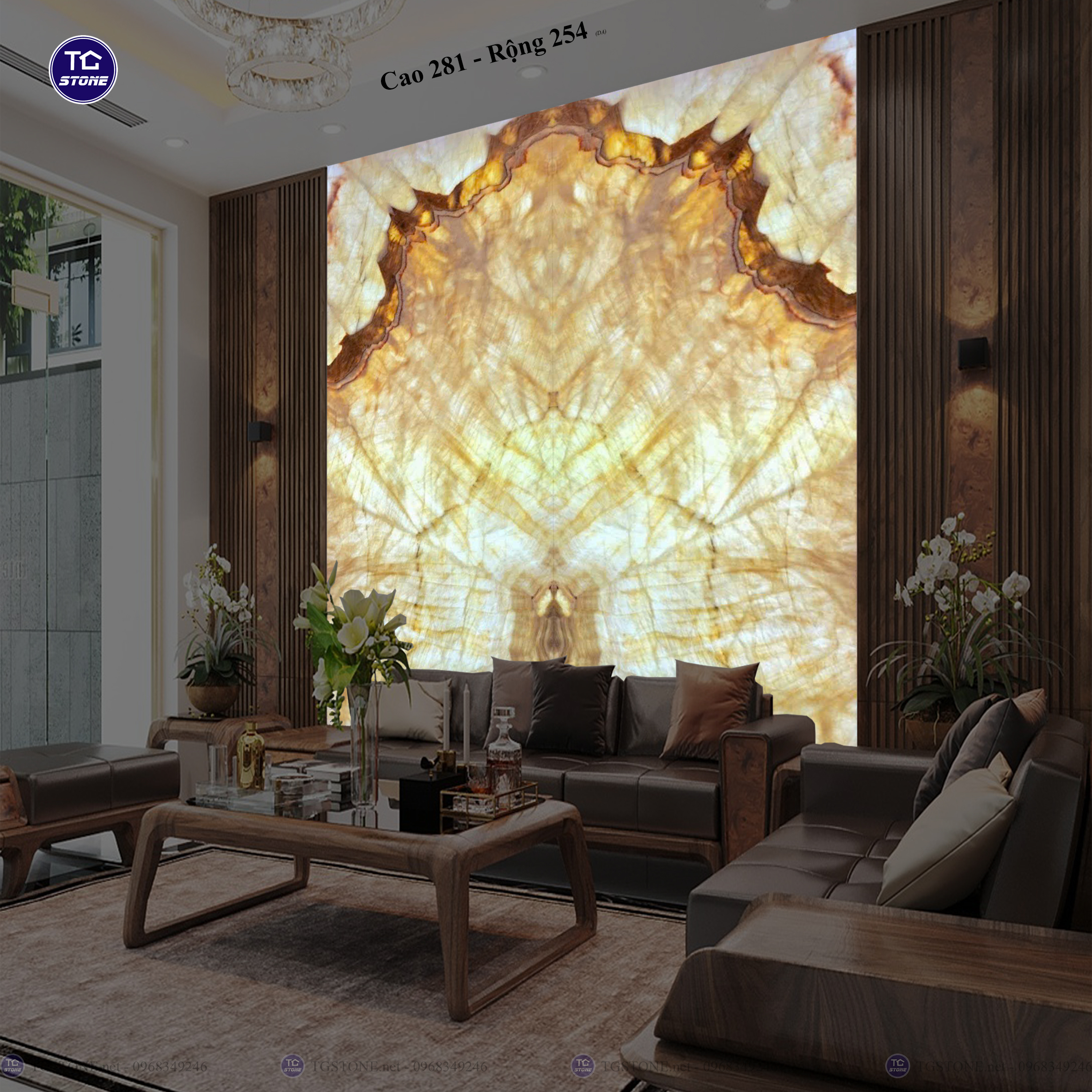 Tranh Đá Đối Xứng Tự Nhiên Xuyên Sáng Onyx 392